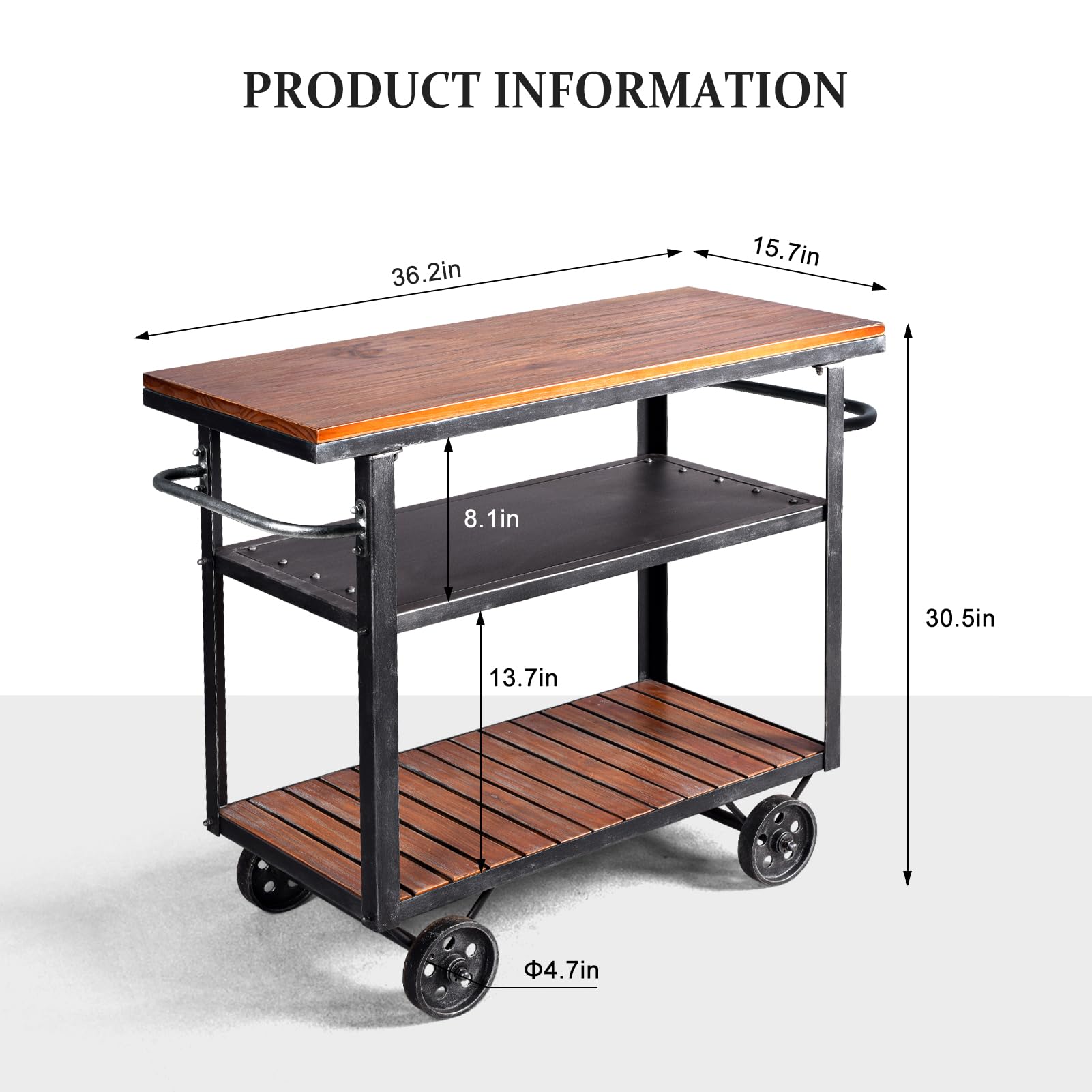 Diwhy 3-Tier Rolling Metal Utility Cart with Wheels - Industrial Storage Organizer for Kitchen, Bar, Dining Room - Wine Rack & Beverage Holder for Tea, Coffee, Spices - Perfect for Home, Office & Restaurant Use