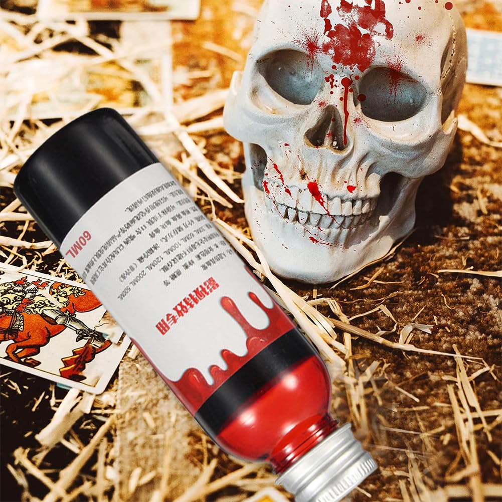 60ml Fake Blood for Halloween - Washable Artificial Blood for Zombie Makeup, Costume Parties & Carnival - Realistic SFX Blood for Scary Halloween Props & Theater Effects
