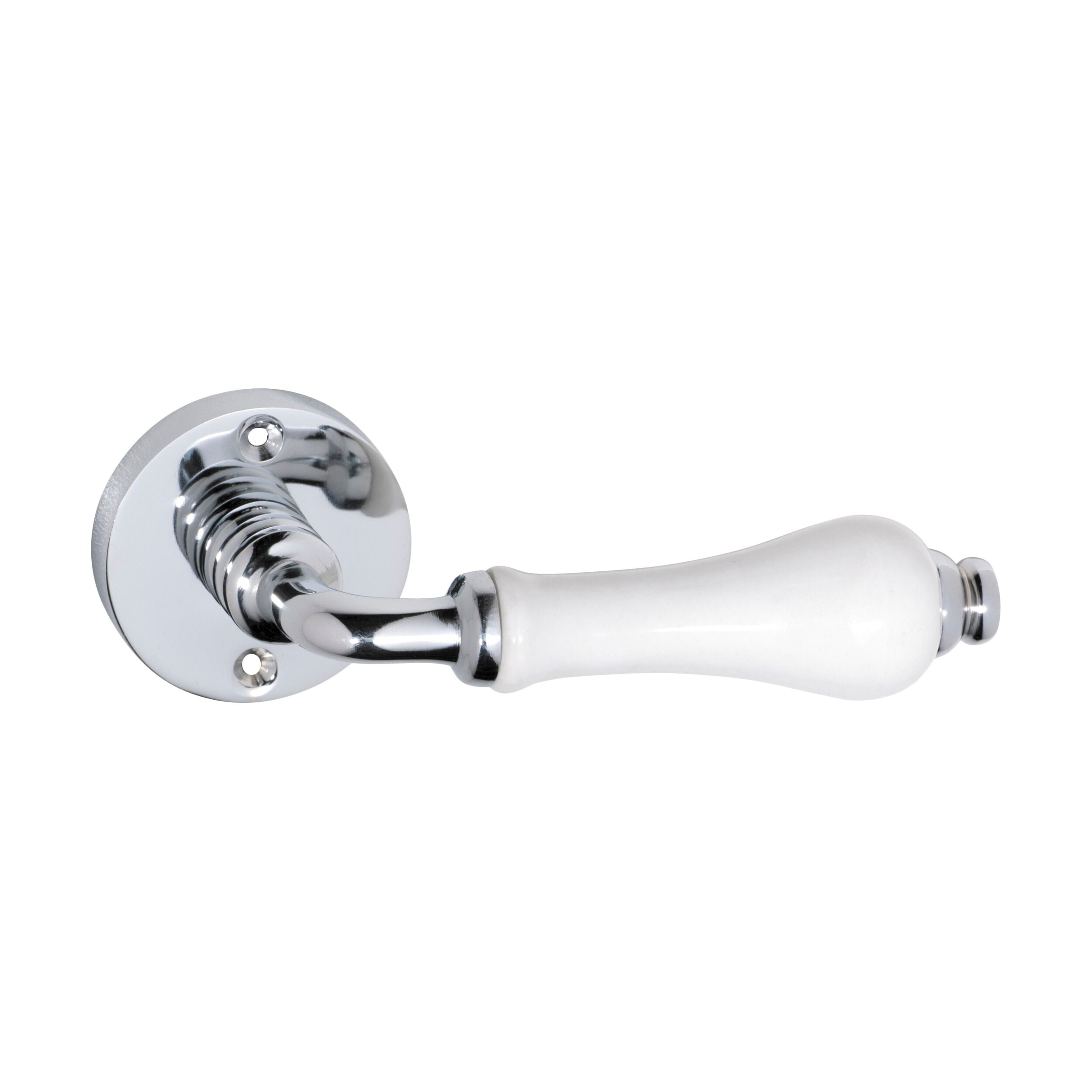 Exeter Round Rose Porcelain Chrome Plated Door Lever Set (D50xP66mm) - Vintage Style Door Handles for Home, Office & Commercial Use
