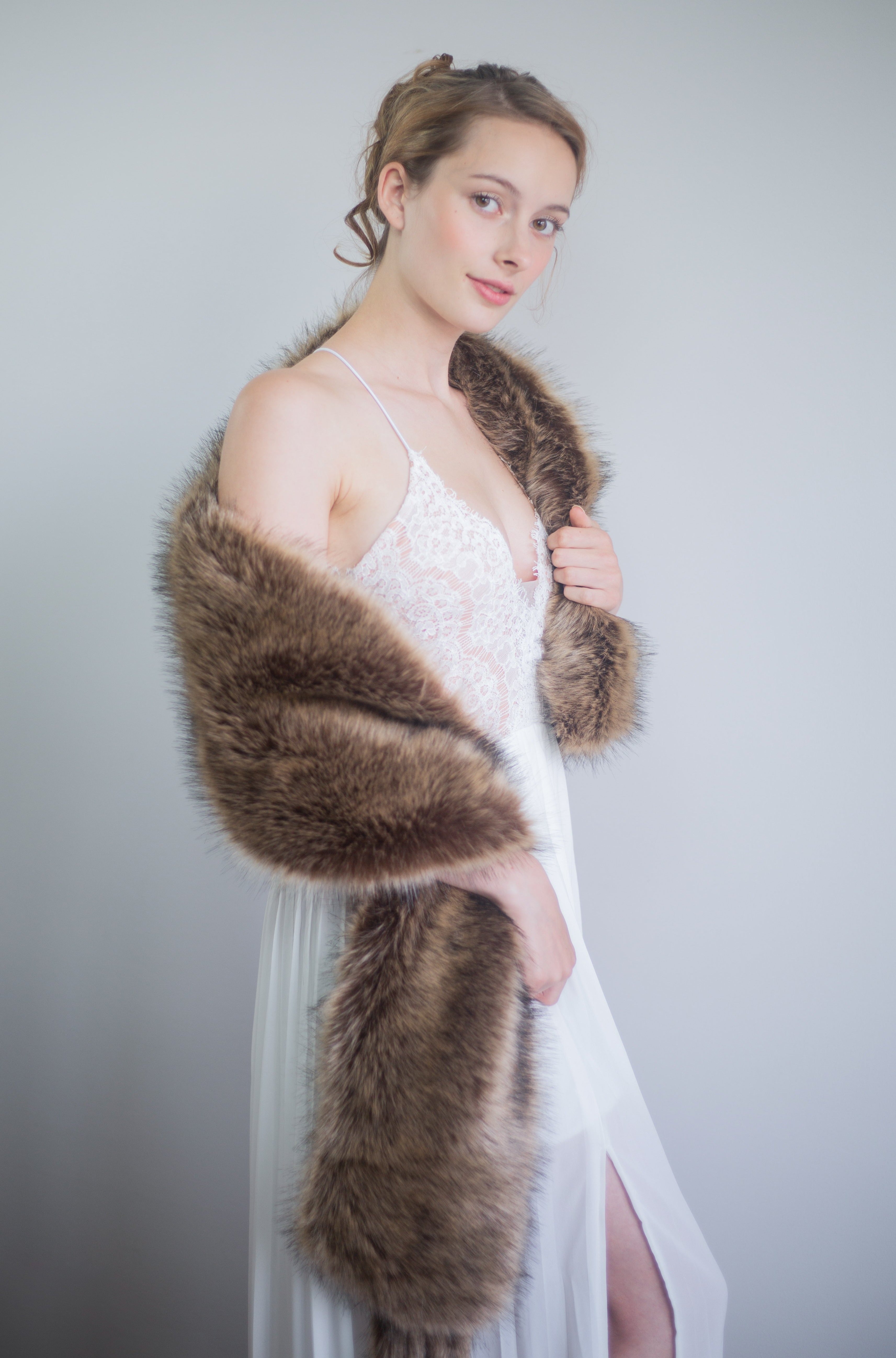 Luxury Brown Fur Shawl Wrap - Soft & Warm Winter Fashion Accessory for Women (Lilian Brw03) | Perfect for Parties, Weddings & Evening Events