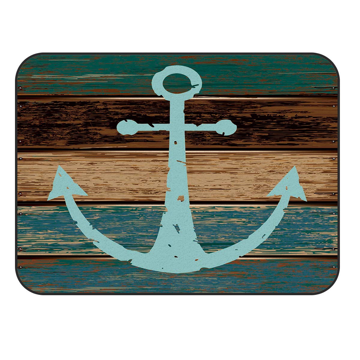 2' x 3' Modern Vintage Nautical Anchor Throw Rug - Soft Nursery Carpet for Kids & Children - Indoor/Outdoor Floor Mat for Living Room, Bedroom, Playroom - Perfect for Coastal Decor & Wooden Board Design