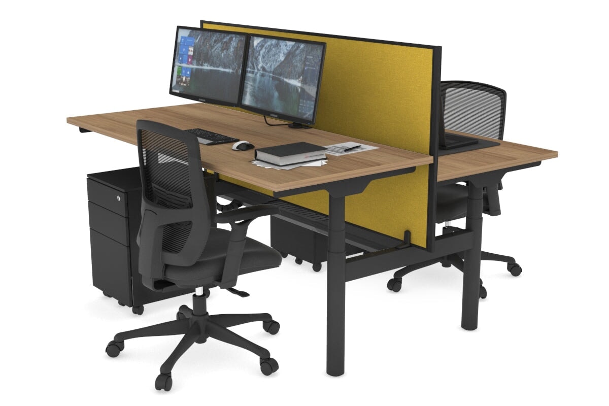Flexi Premium Height Adjustable 2-Person H Bench Workstation - Black Frame [1400L x 700W] - Ergonomic Office & Home Workspace Solution for Team Collaboration