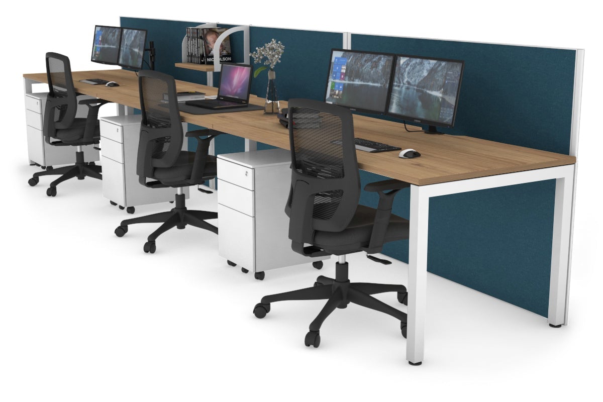 Horizon Quadro 3-Person Office Workstation with Square Legs - 1200L x 800W Dimensions, Cable Management Scallop - Perfect for Collaborative Workspaces & Modern Offices
