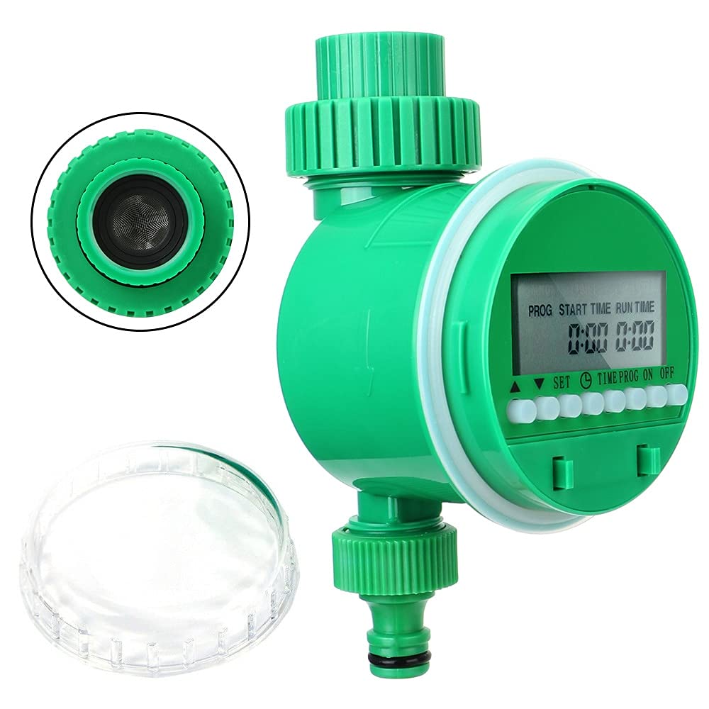ENDFF Automatic Watering Timer - Smart Irrigation Valve Controller with LCD Display, Waterproof & Durable for Garden, Lawn, Greenhouse (Green) - Perfect for Automated Plant Care & Vacation Home Maintenance