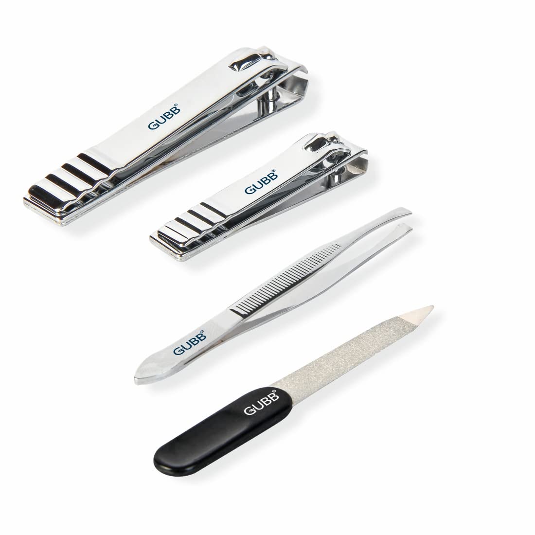 GUBB Professional Nail Care Kit - Toenail Clippers, Fingernail Cutter, Nail File & Flat Tweezers | Manicure Pedicure Set with Rust-Resistant Stainless Steel Blades for Smooth Finish | Perfect for Home Salon, Travel & Gift Giving