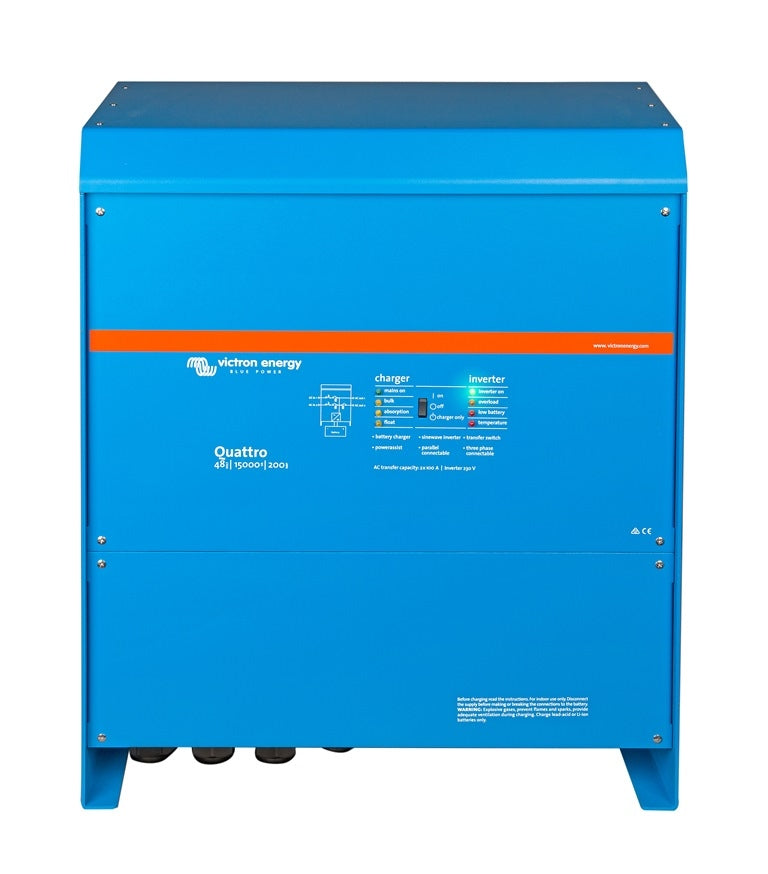 Victron Energy Quattro 48V 15000VA 200A 100/100 VE.Bus Inverter/Charger - 230V AC Output (QUA483150000) for Off-Grid Solar Systems, Marine & RV Power Solutions