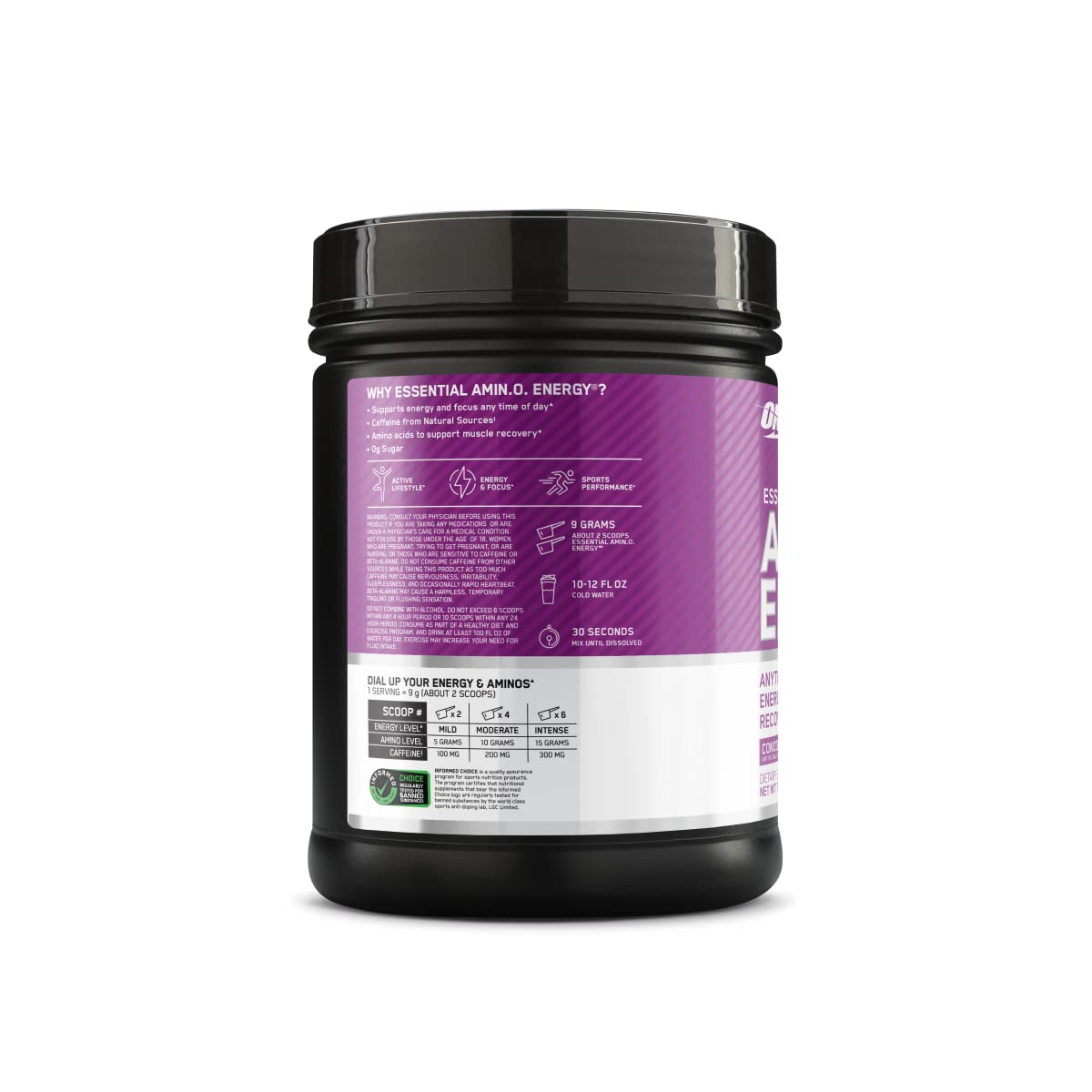 Optimum Nutrition Amino Energy Pre Workout Powder - Green Tea, BCAA, Amino Acids, Keto Friendly with Green Coffee Extract - Concord Grape Flavor (65 Servings) | Boost Energy & Endurance for Gym, Running & Fitness Training