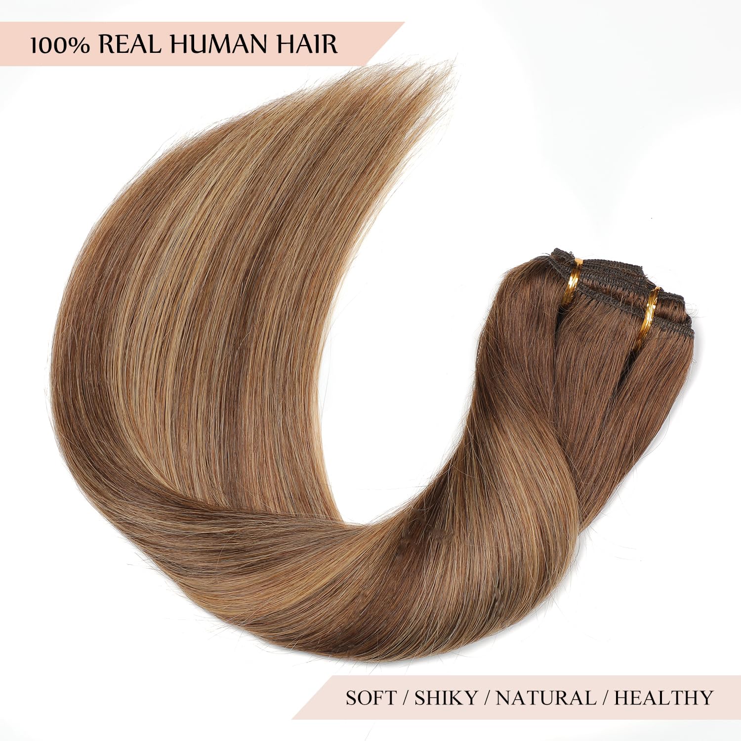 Sisily 22 Inch Clip in Human Hair Extensions - 170g 7pcs Real Human Hair Weft, Straight Double Weft Chocolate Brown to Caramel Blonde | Perfect for Daily Styling, Parties, Weddings & Special Occasions