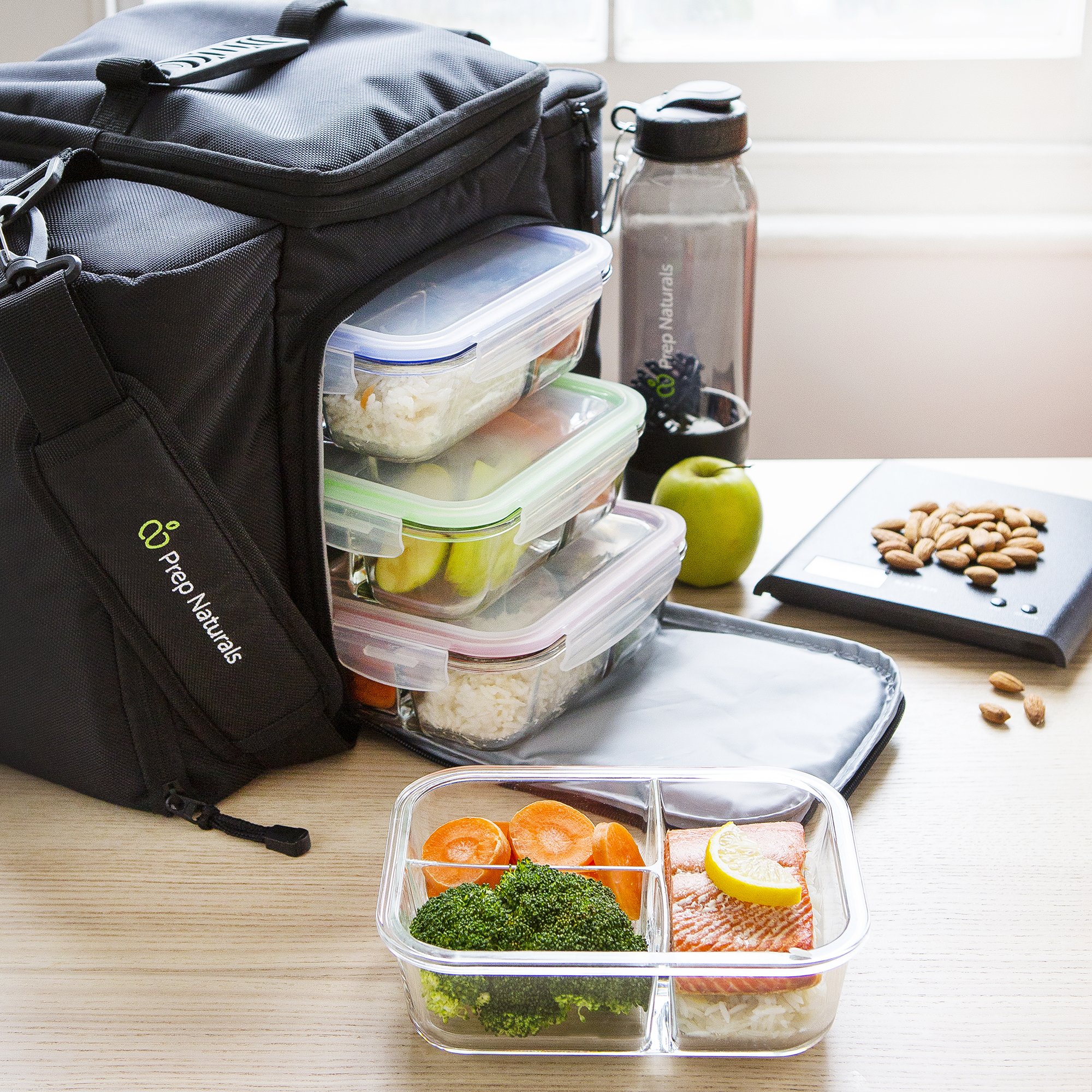 PrepNaturals 4-Pack 34oz Glass Meal Prep Containers with Lids - BPA-Free, Leak-Proof, Multi-Compartment Food Storage - Microwave, Dishwasher, Freezer & Oven Safe - Perfect for Meal Prepping, Leftovers, Lunches & Food Storage