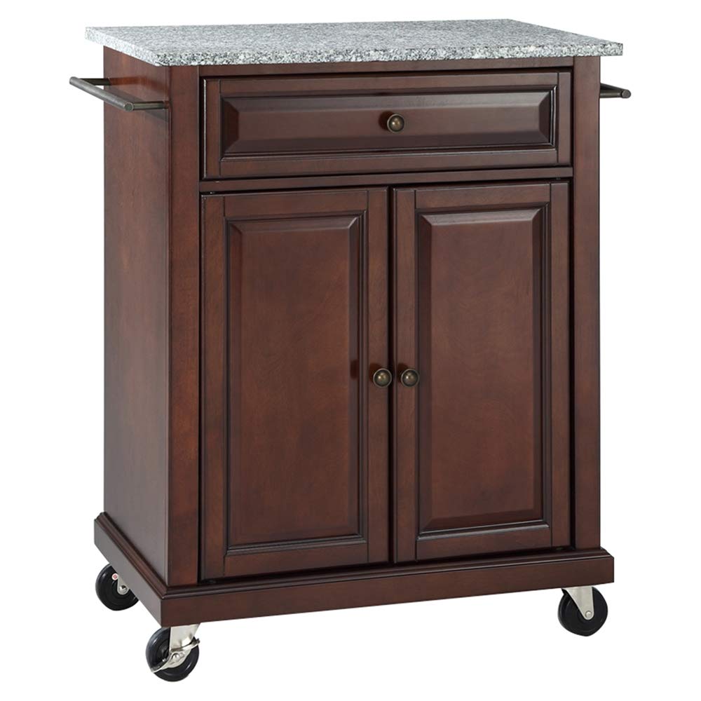Crosley Compact Granite Top Rolling Cart with Shelves - Black Microwave Stand with Towel Rack for Kitchen, Bathroom, or Office Storage