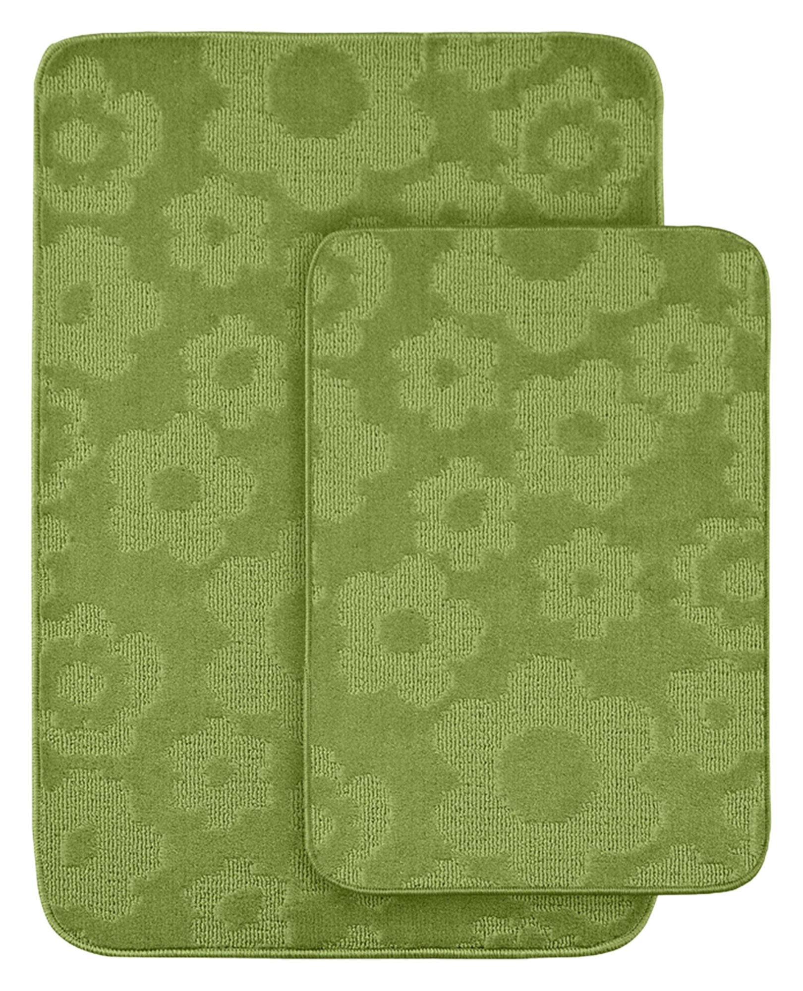 Garland Rug Flower 2-Piece Bathroom Rug Set in Lime Green - Soft Non-Slip Shaggy Bath Mat for Bathroom Decor, Shower Mats, Vanity Area