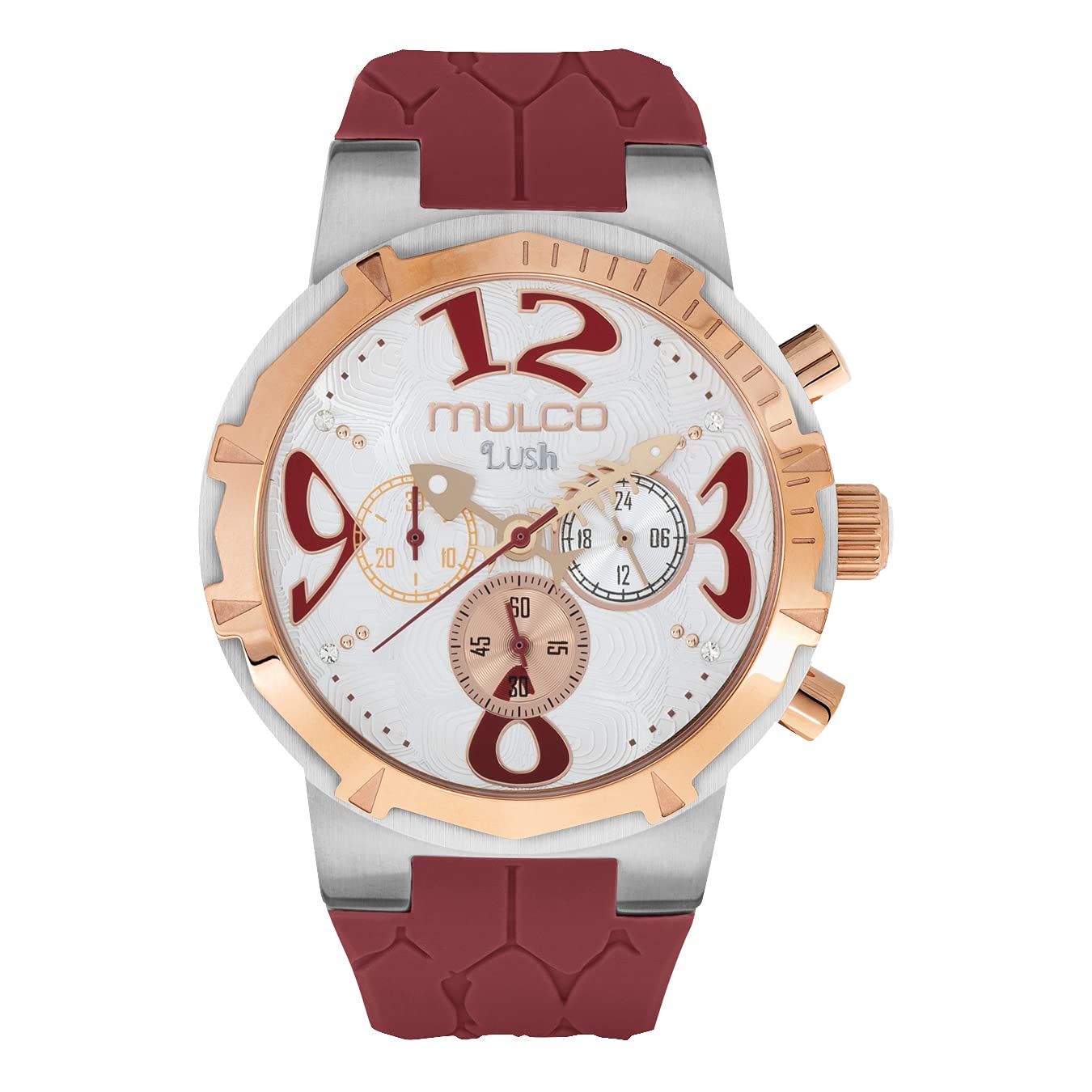 Luxury MULCO Lush Women's Stainless Steel Watch with Swarovski Crystals - Quartz Analog Multifunctional Movement, Silicone Strap, Scratch-Resistant Mineral Glass, Water Resistant - Perfect for Business, Parties & Everyday Wear