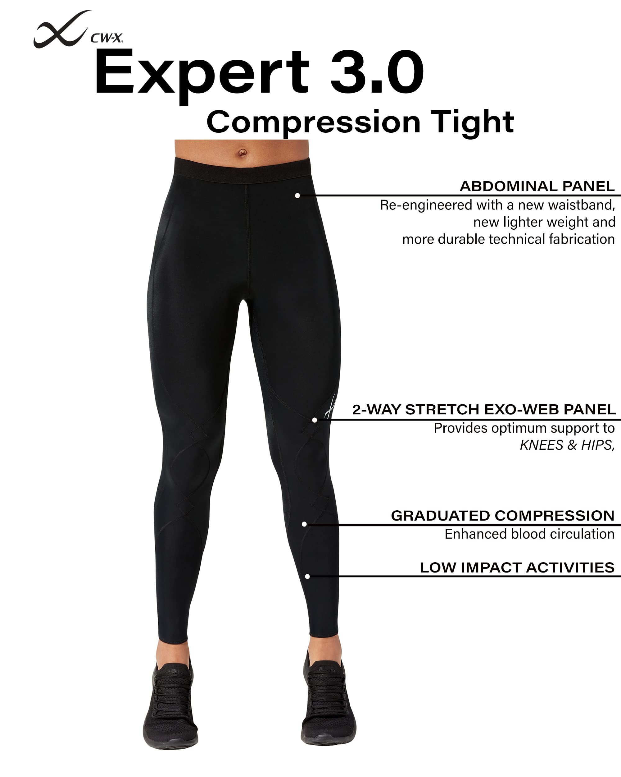 CW-X Women's Expert 3.0 Joint Support Compression Tight - High-Performance Leggings for Low Impact Exercise, Yoga & Travel - Ideal for Running, Gym Workouts & Active Lifestyle