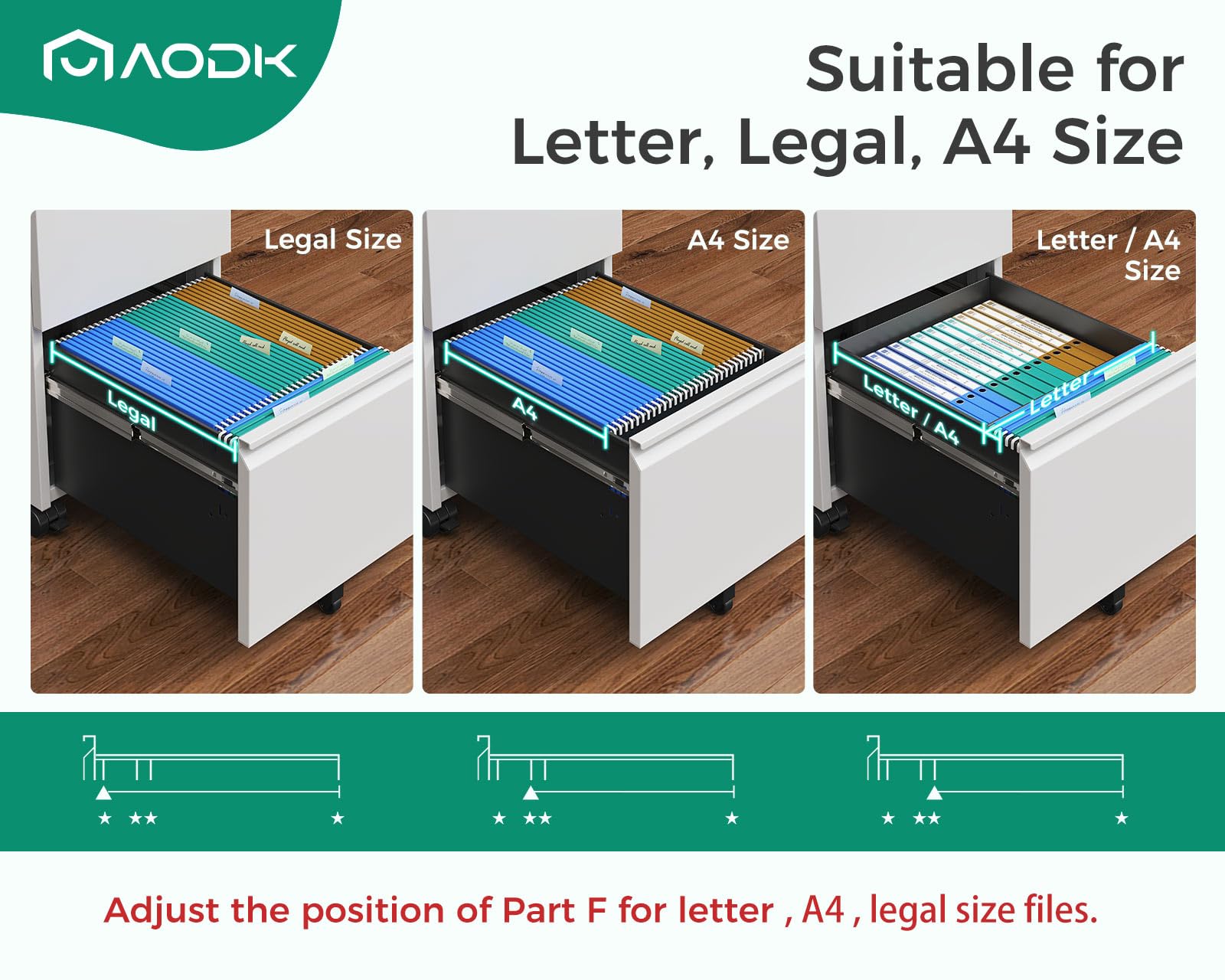 AODK 2-Drawer Rolling File Cabinet with Lock - Fully Assembled Mobile Storage for A4, Legal & Letter Files - White - Perfect for Home Office, Small Business & Workspace Organization