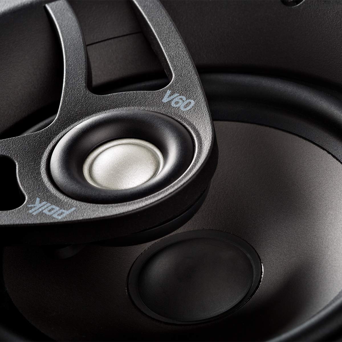 Polk Audio V60 in-Ceiling Speaker (Single) - High-Quality Sound for Home Theater, Bathroom & Kitchen - Moisture-Resistant, Easy Install, Paintable Black Grille - Perfect for Indoor & Damp Areas