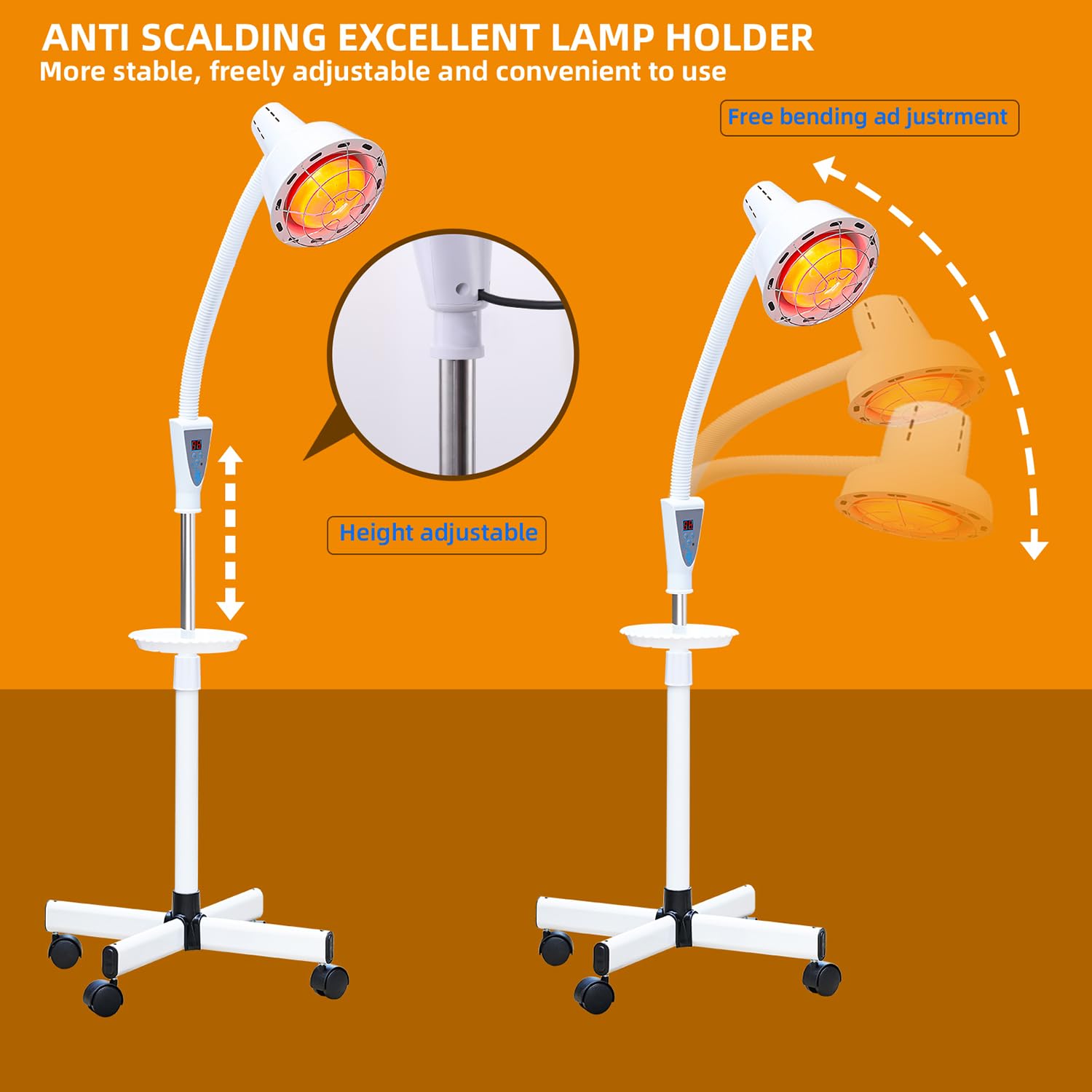 275W Red Near Infrared Heat Lamp Therapy for Joint Pain & Muscle Relief - Adjustable Standing Light with White Base - Perfect for Home Physical Therapy, Recovery & Wellness