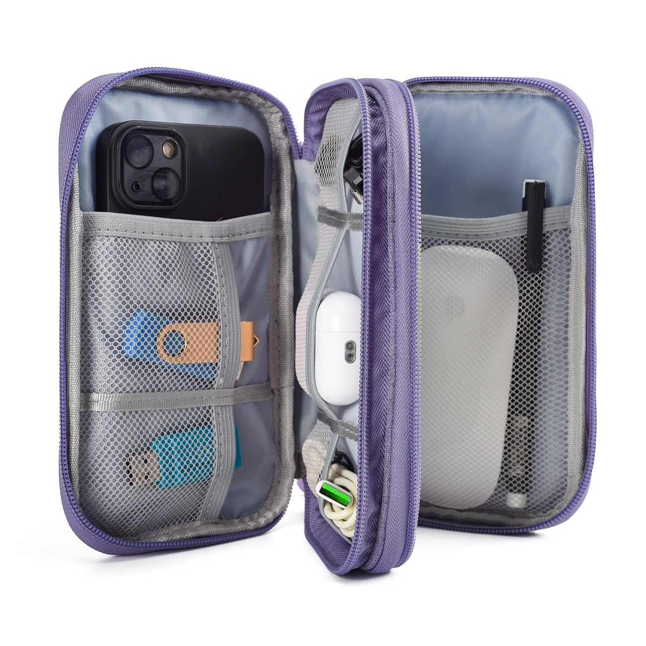 Electronic Organizer Travel Cable Accessories Bag - Waterproof Storage Case for Power Bank, Chargers, USB Cables, Earphones & Mouse - Portable Cord Organizer for Office, Home & Travel (Purple)