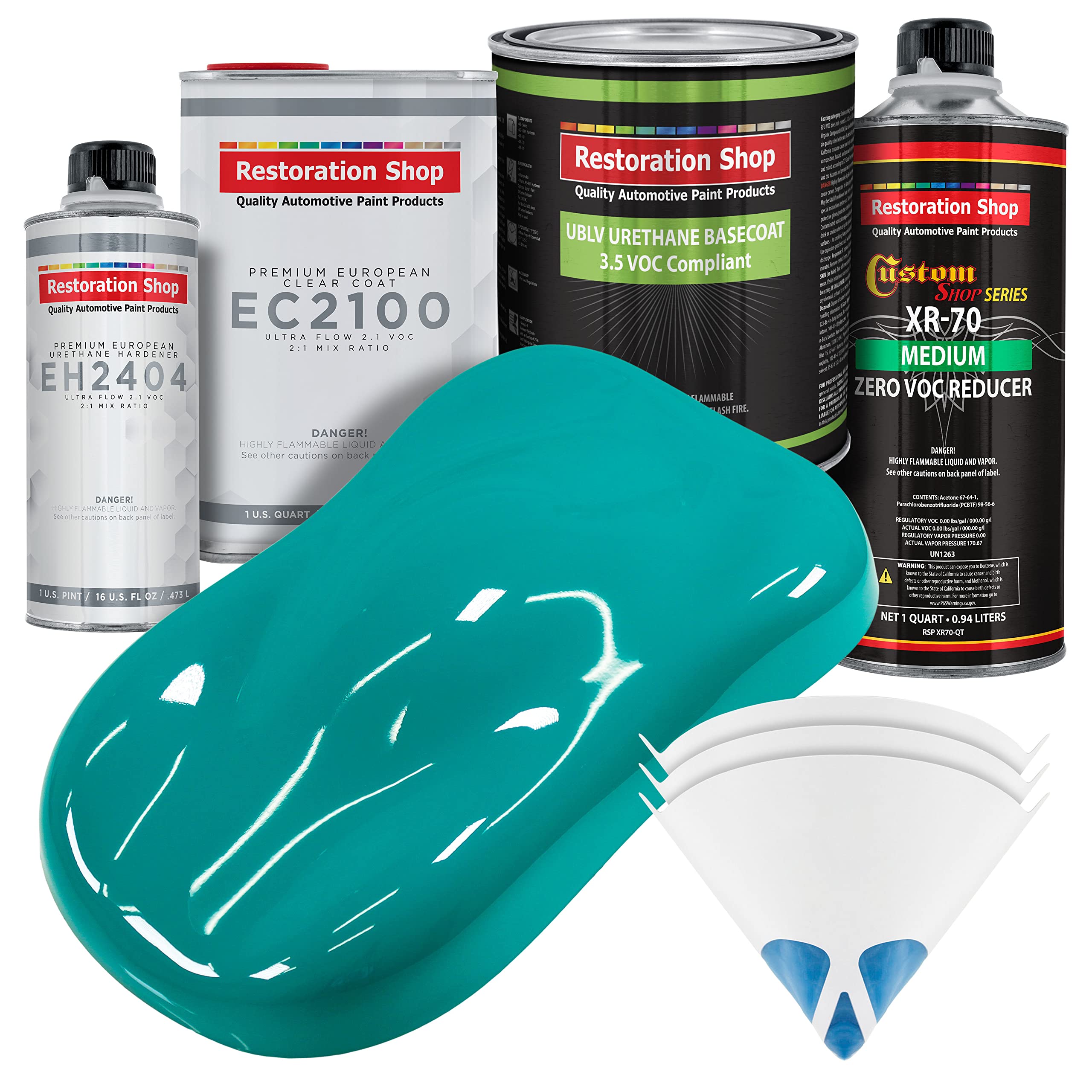 Restoration Shop - Deep Aqua Low VOC Urethane Basecoat with European Clearcoat Auto Paint Kit (1 Quart) - Premium Automotive Coating for Car Restoration & Custom Paint Jobs