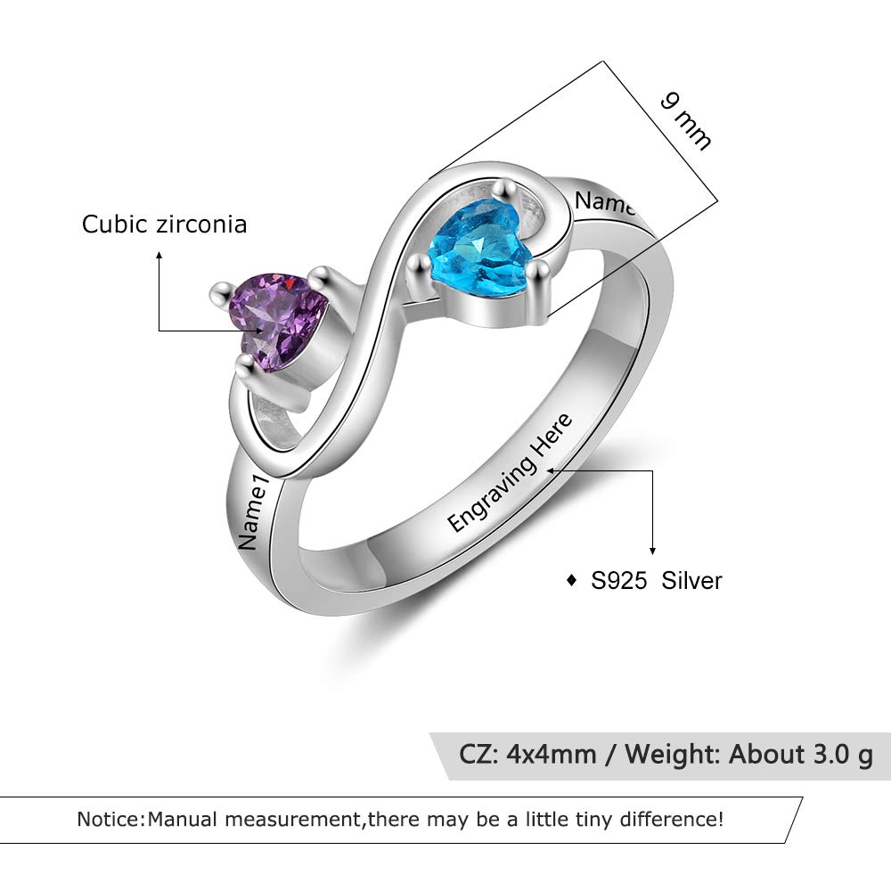 Personalized Infinity Mother's Ring with 2 Birthstones - Custom Engraved Name Promise Ring for Women, Mom & Wife - Perfect Gift for Mother's Day, Anniversary & Special Occasions