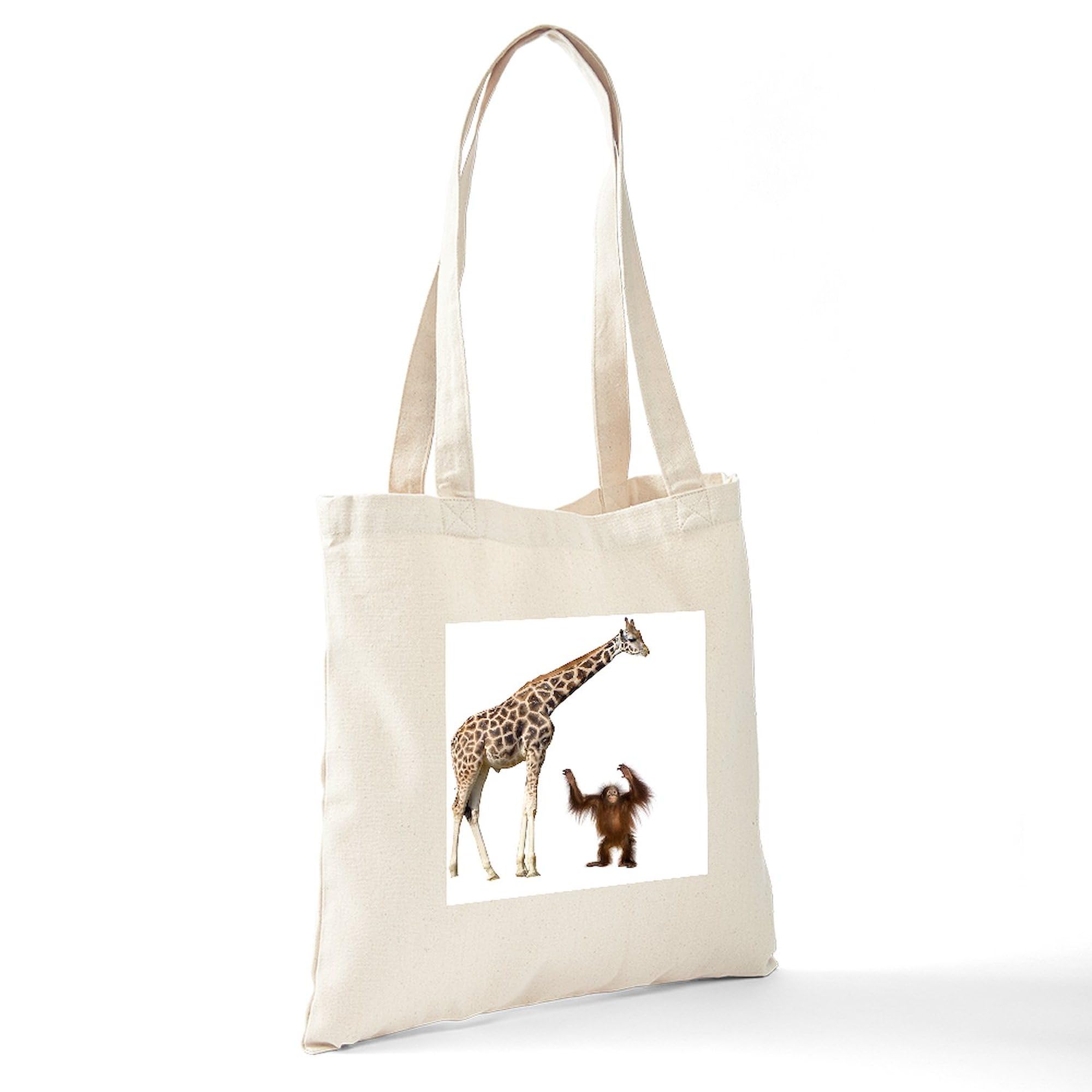Eco-Friendly Giraffe & Orangutan Print Canvas Tote Bag - Reusable Natural Cotton Shopping Bag for Groceries, Beach & Daily Use