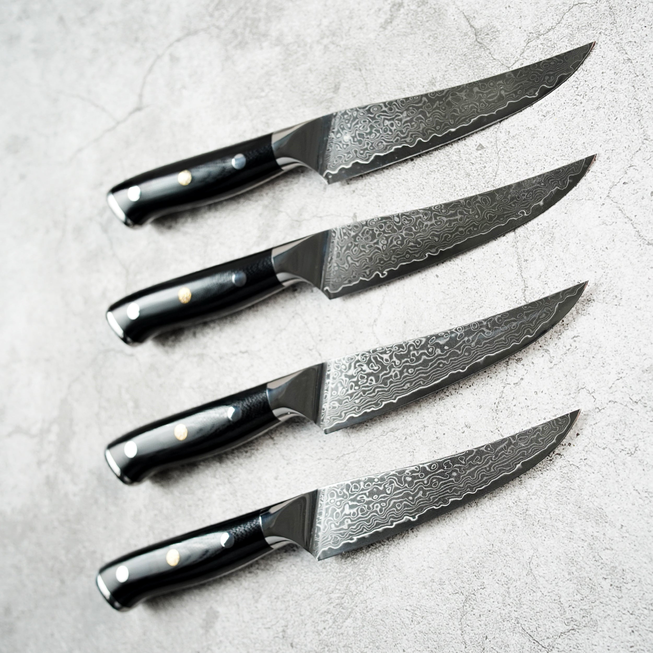 Premium Steak Knife Set of 4 with Olive Black Micarta Handle - Sharp Stainless Steel Blades for Steakhouse-Quality Dining at Home, Perfect for BBQ, Dinner Parties & Meat Lovers