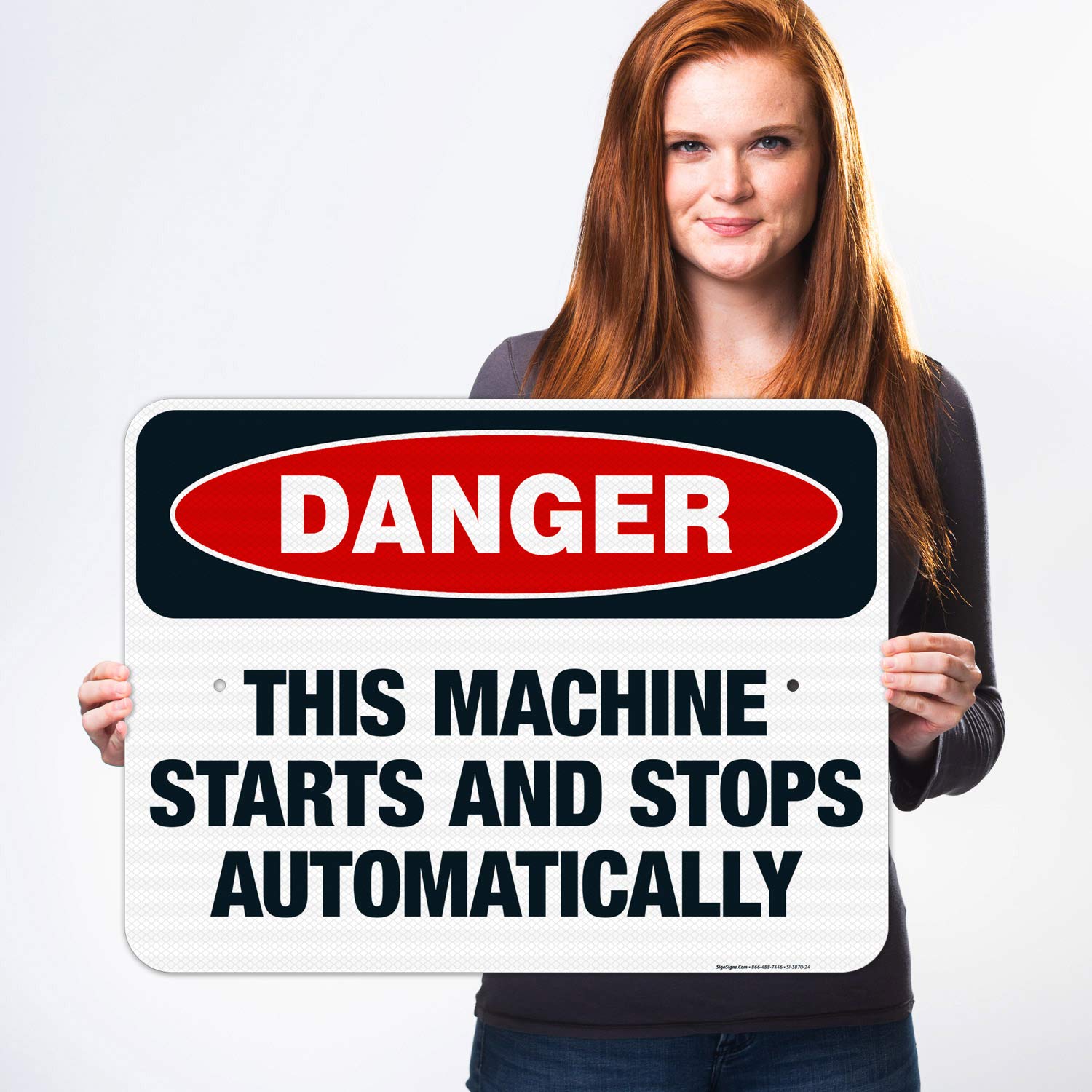 OSHA Danger Sign - This Machine Starts and Stops Automatically - 18x24 Inches Reflective Aluminum Safety Sign for Industrial Equipment - 3M EGP .080 Fade-Resistant - Indoor/Outdoor Use - Made in USA - Perfect for Factories, Warehouses & Construction Sites