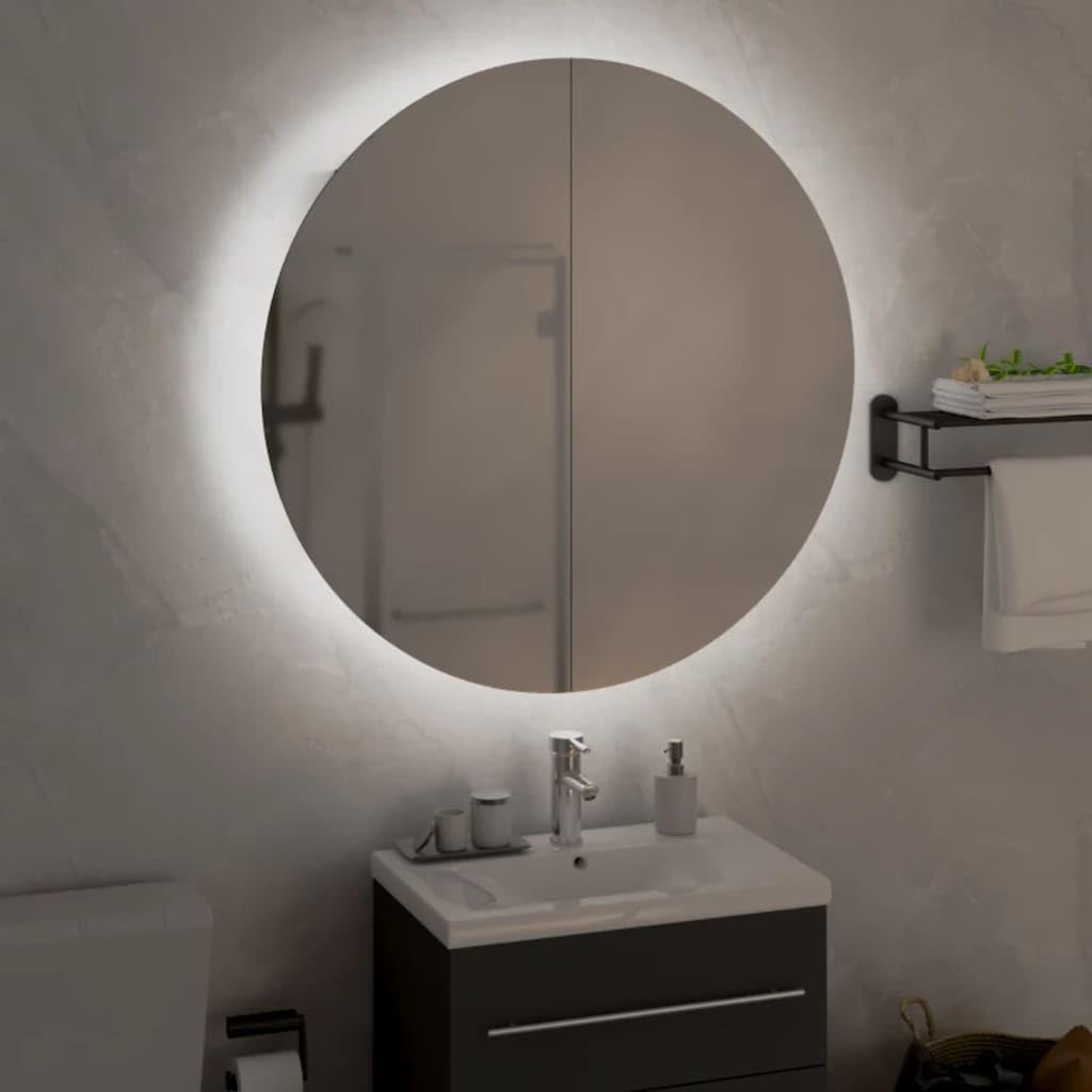 Modern White LED Bathroom Cabinet with Round Mirror - 21.3