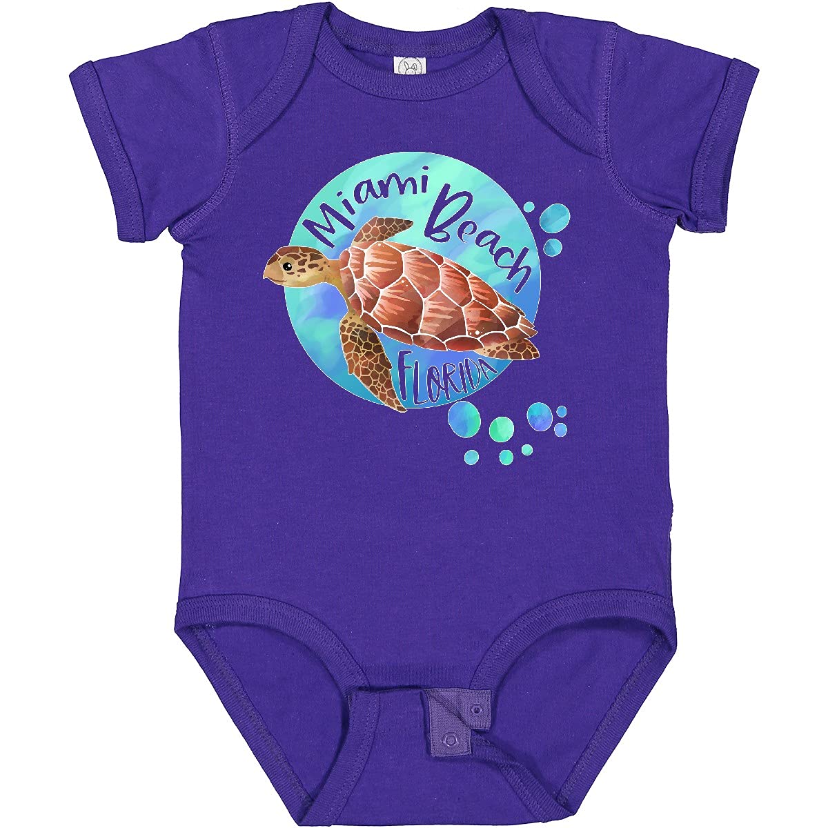Inktastic Miami Beach Florida Swimming Sea Turtle with Bubbles Baby Bodysuit - Cute Ocean-Themed Outfit for Infants, Beach Vacation & Photo Shoots
