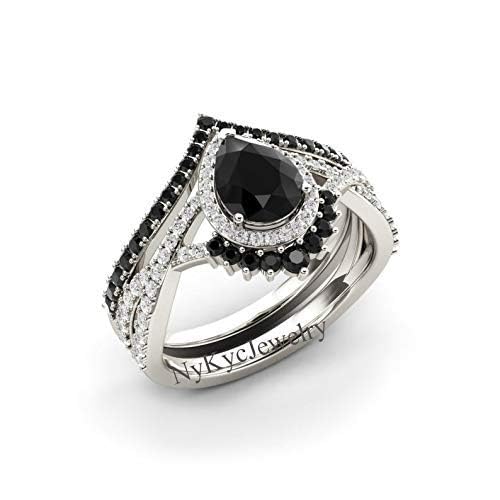 Natural Black Onyx Ring - 18k Rose Gold & 925 Sterling Silver Women's Jewelry - Pear Shaped Onyx with CZ Diamond Accents - Elegant Gemstone Ring for Valentine's Day Gifts, Anniversary or Special Occasions - Perfect for Date Nights, Weddings and Formal Events