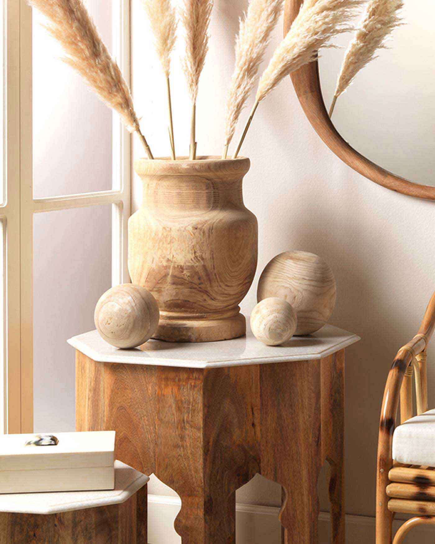 Premium Malibu Wood Balls Set of 3 - Natural Wooden Spheres for Home Decor, Table Centerpiece, DIY Crafts & Shelf Display - Perfect for Coastal, Boho & Farmhouse Style Decorating