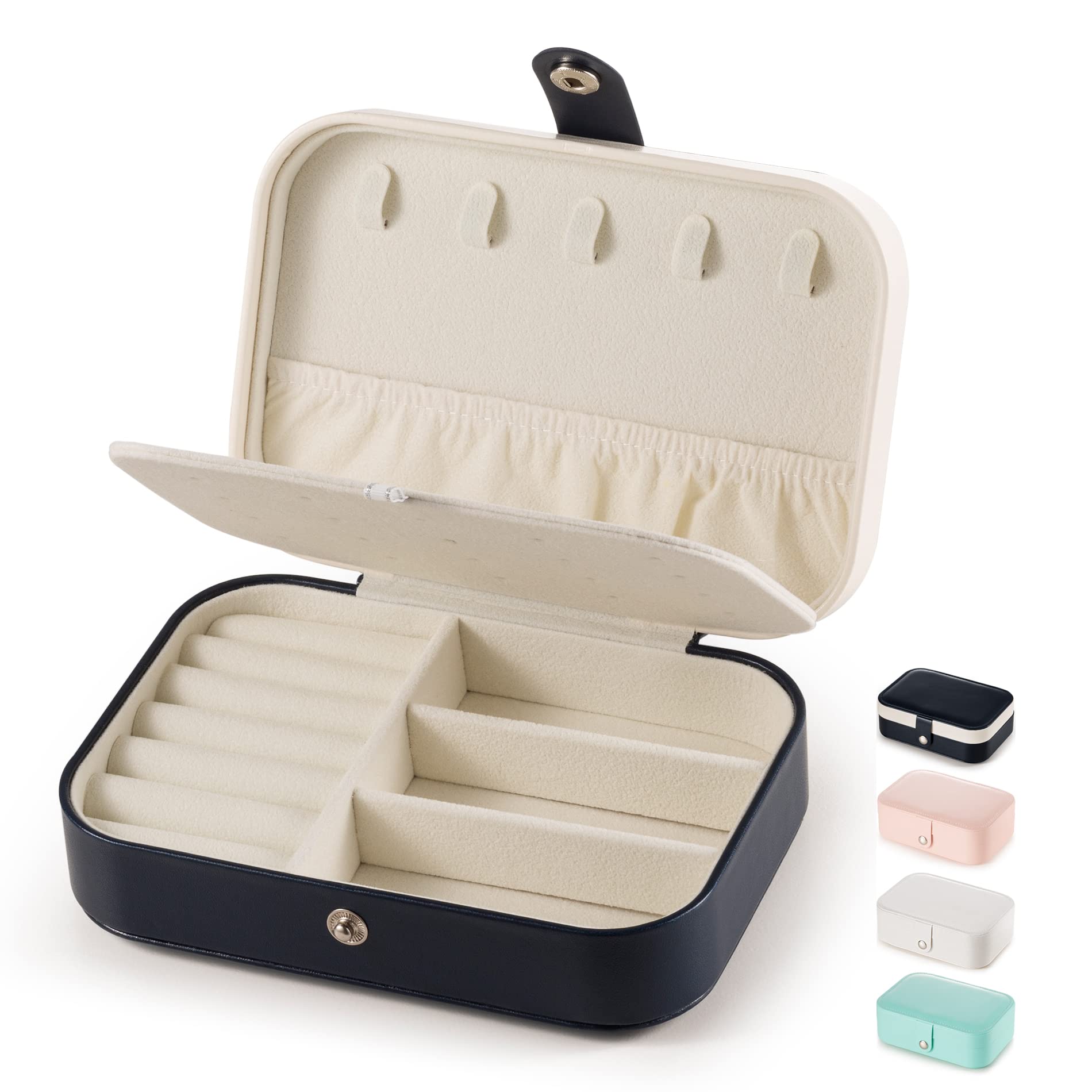 TRODANCE Small Jewelry Organizer Box - Portable Travel Jewelry Case with Double Layers for Earrings, Rings, Necklaces, Bracelets & Lipstick - PU Leather Mini Jewelry Storage Box (Blue) - Perfect for Travel, Gifts & Daily Jewelry Organization