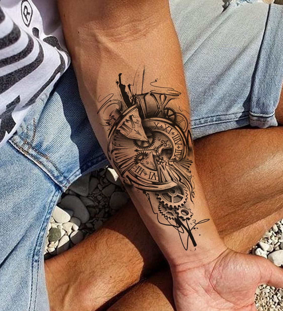 Waterproof Temporary Tattoo Stickers for Men & Women - 3D Realistic Flowers, Butterflies, Stars, Angels, Wolves & Armband Designs (21x15cm) - Perfect for Parties, Festivals, Cosplay & Body Art