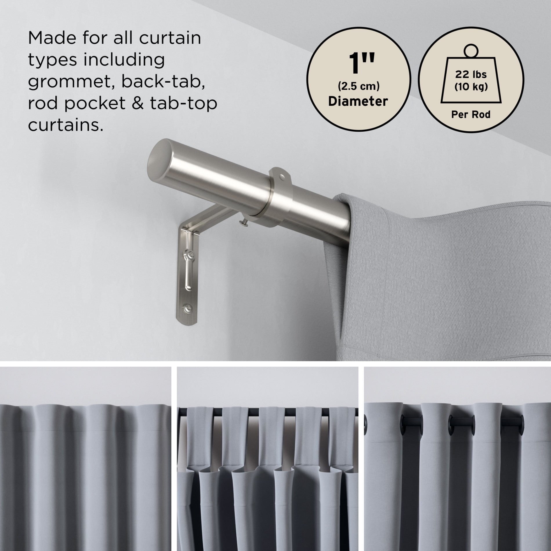 Zen Blackout Curtain Rod - Heavy Duty Adjustable Window Drapery Rod for Bedroom & Living Room - Perfect for Light Blocking & Privacy