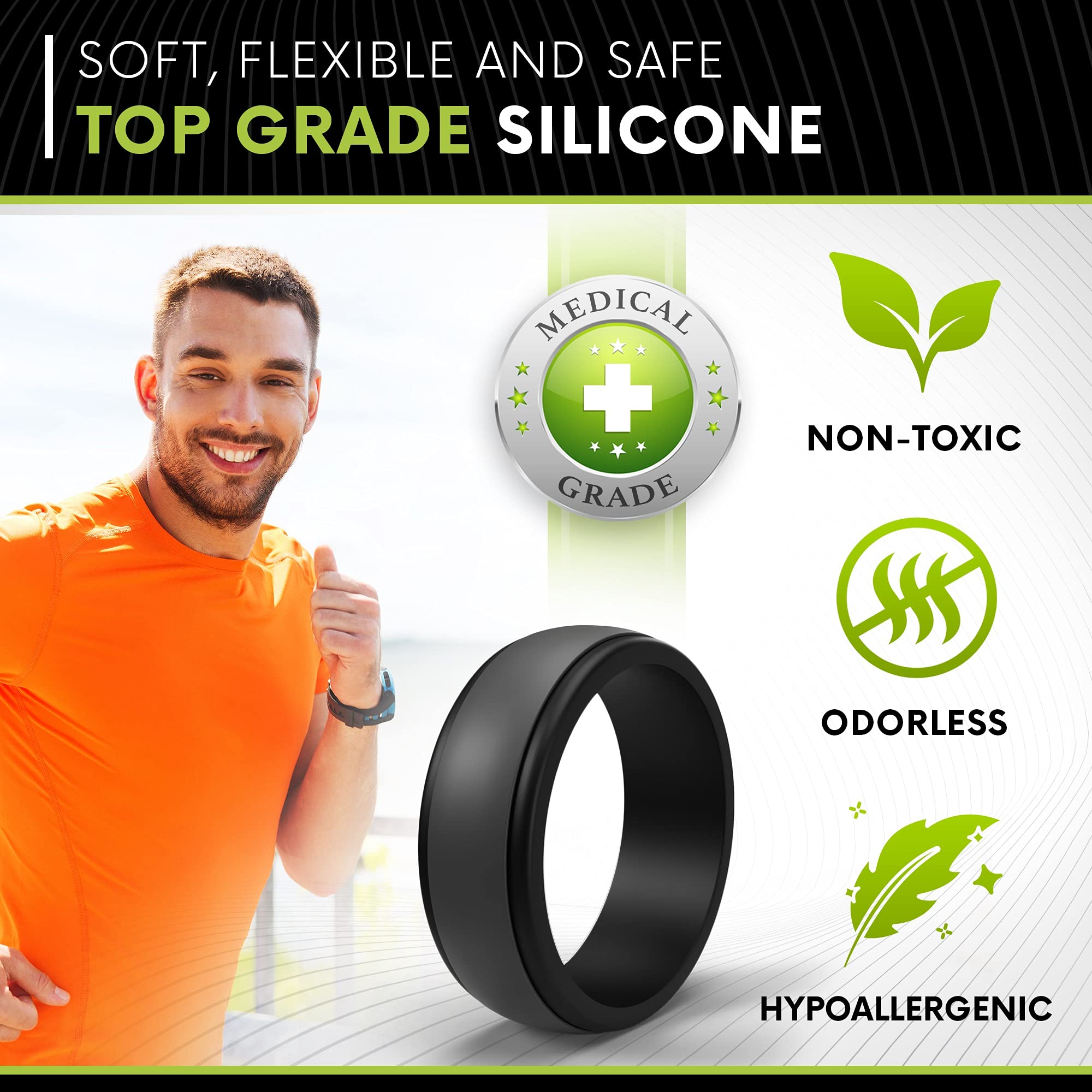 POPCHOSE Men's Silicone Wedding Rings - Comfortable & Durable Rubber Wedding Bands for Men (Sizes 7-13) - 1 Pack - Perfect for Active Lifestyles, Gym, Sports & Outdoor Activities