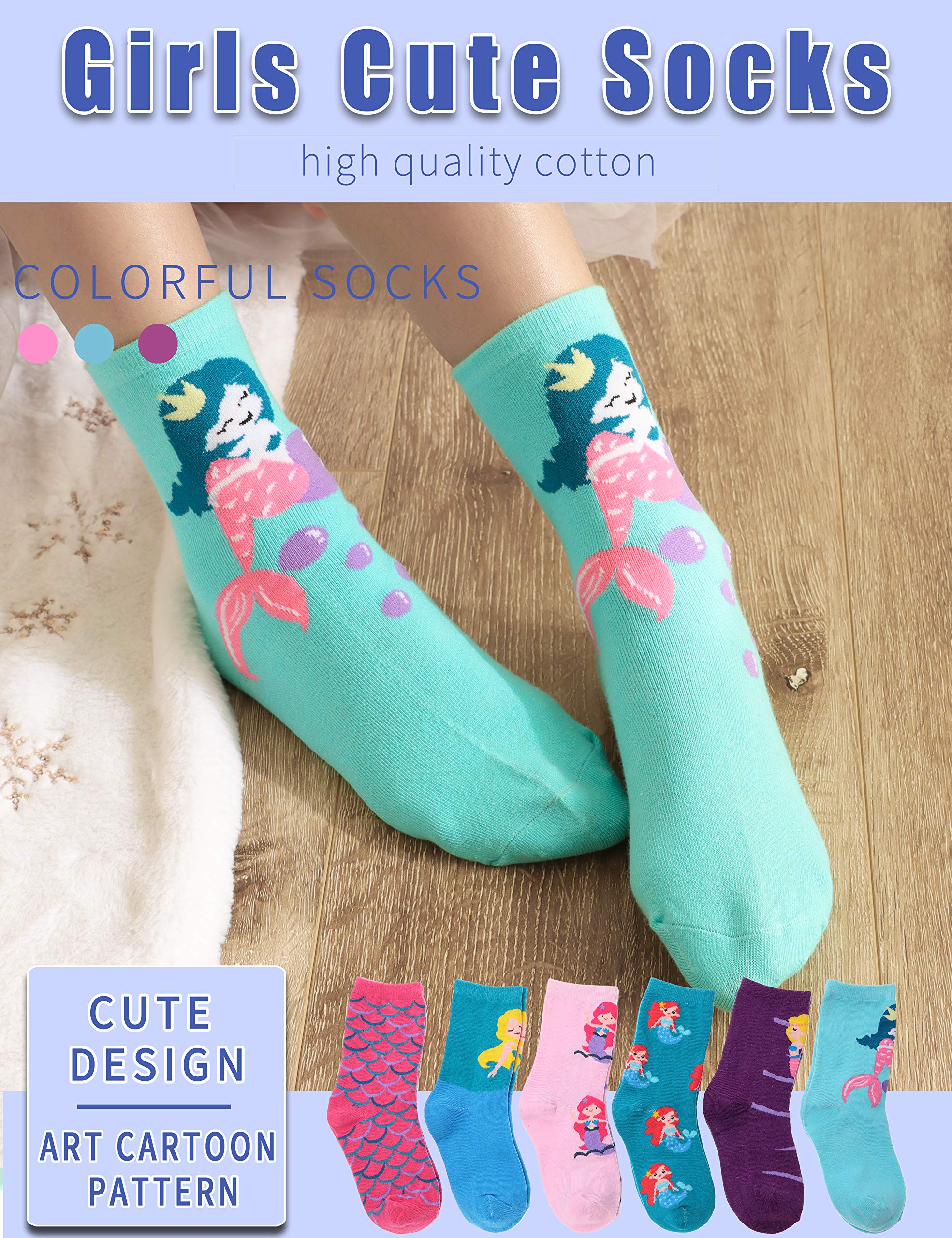 **Anlisim Girls Socks 6-Pack - Cute Animal Print Cotton Socks for Kids, Soft & Comfortable, Novelty Cartoon Design - Perfect for School, Play & Everyday Wear**
