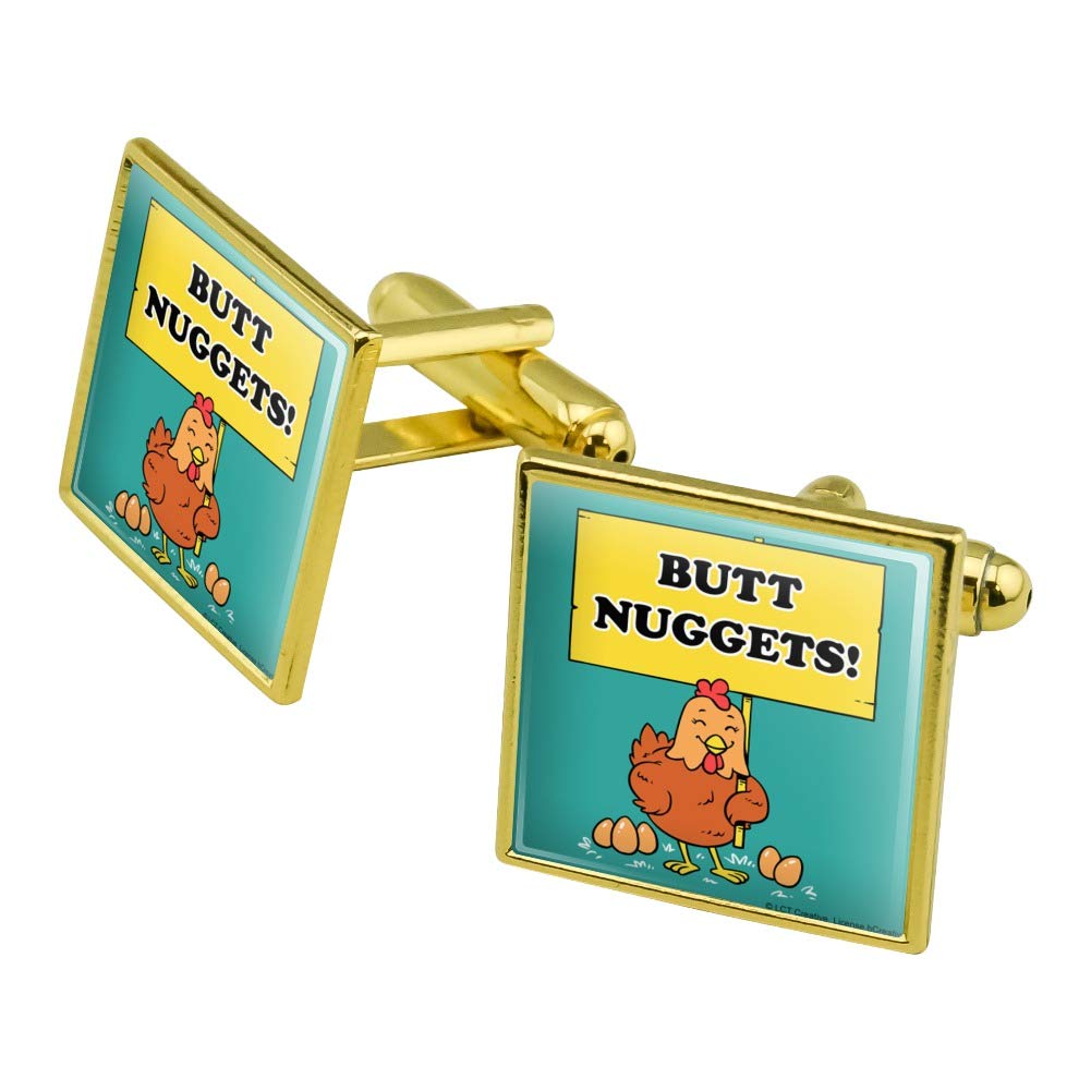 Funny Chicken Egg Butt Nuggets Humor Square Cufflinks Set - Silver or Gold for Men | Unique Novelty Gift for Coworkers, Groomsmen & Friends | Perfect for Weddings, Parties & Office Events