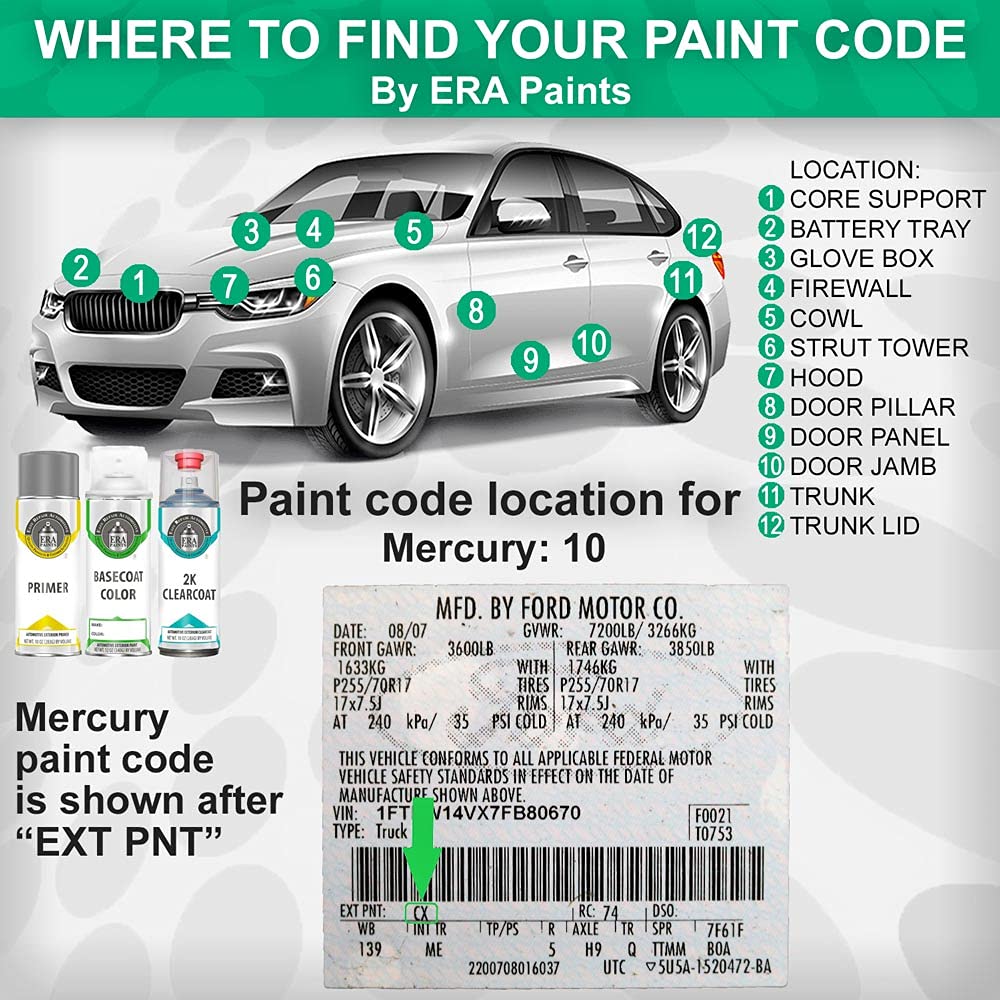 ERA Paints Z1 Oxford White Automotive Spray Paint - Exact Match for Mercury Vehicles | Pro Kit with 2K 3680061 Clearcoat | Perfect for Touch-Ups & Full Car Repaints