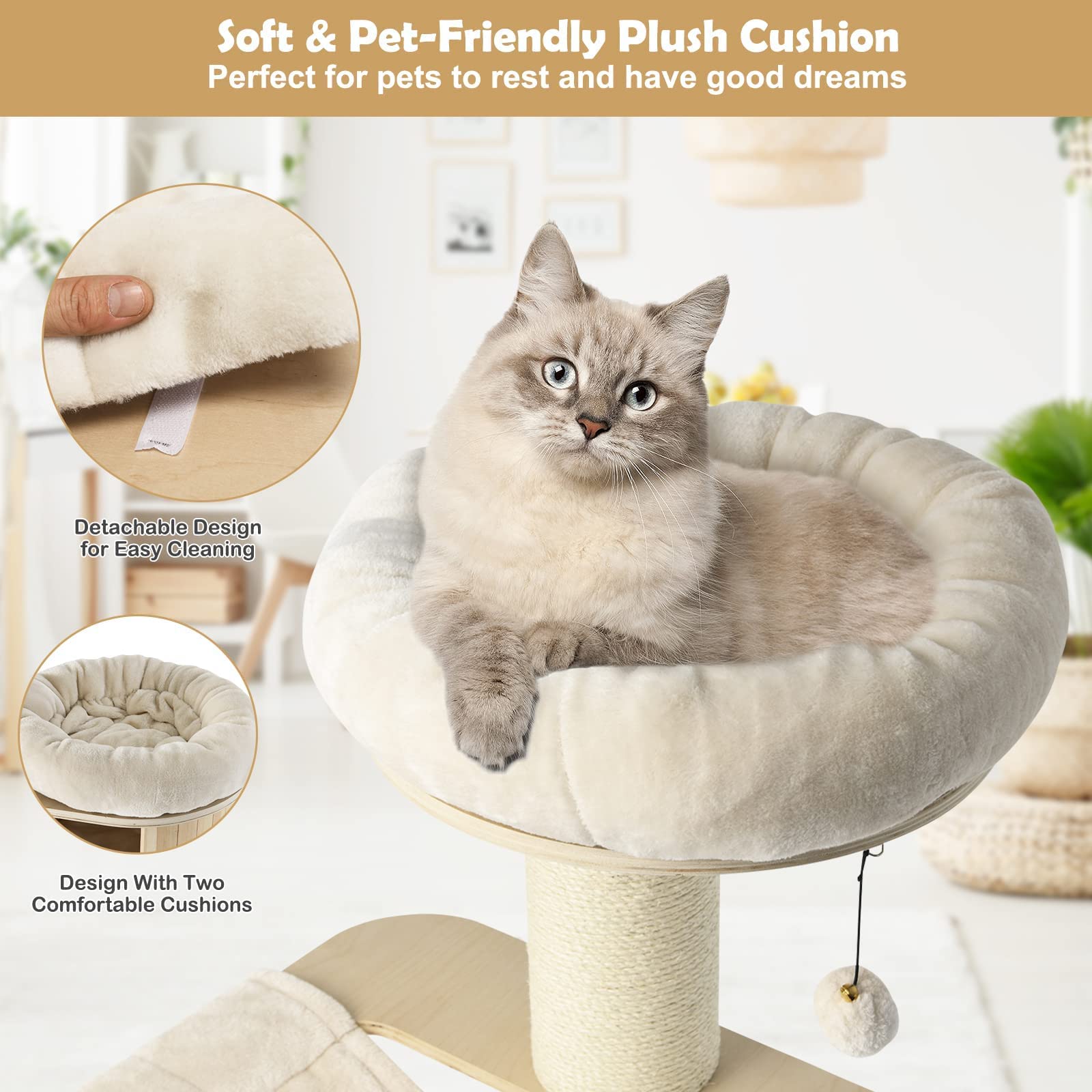 Tangkula Modern Multi-Level Cat Tree for Large Cats - Tall Wooden Cat Tower with Condo, Hammocks, Hanging Basket & Sisal Scratching Posts - Washable Cushions for Indoor Cats - Perfect for Play, Rest & Climbing in Home or Office