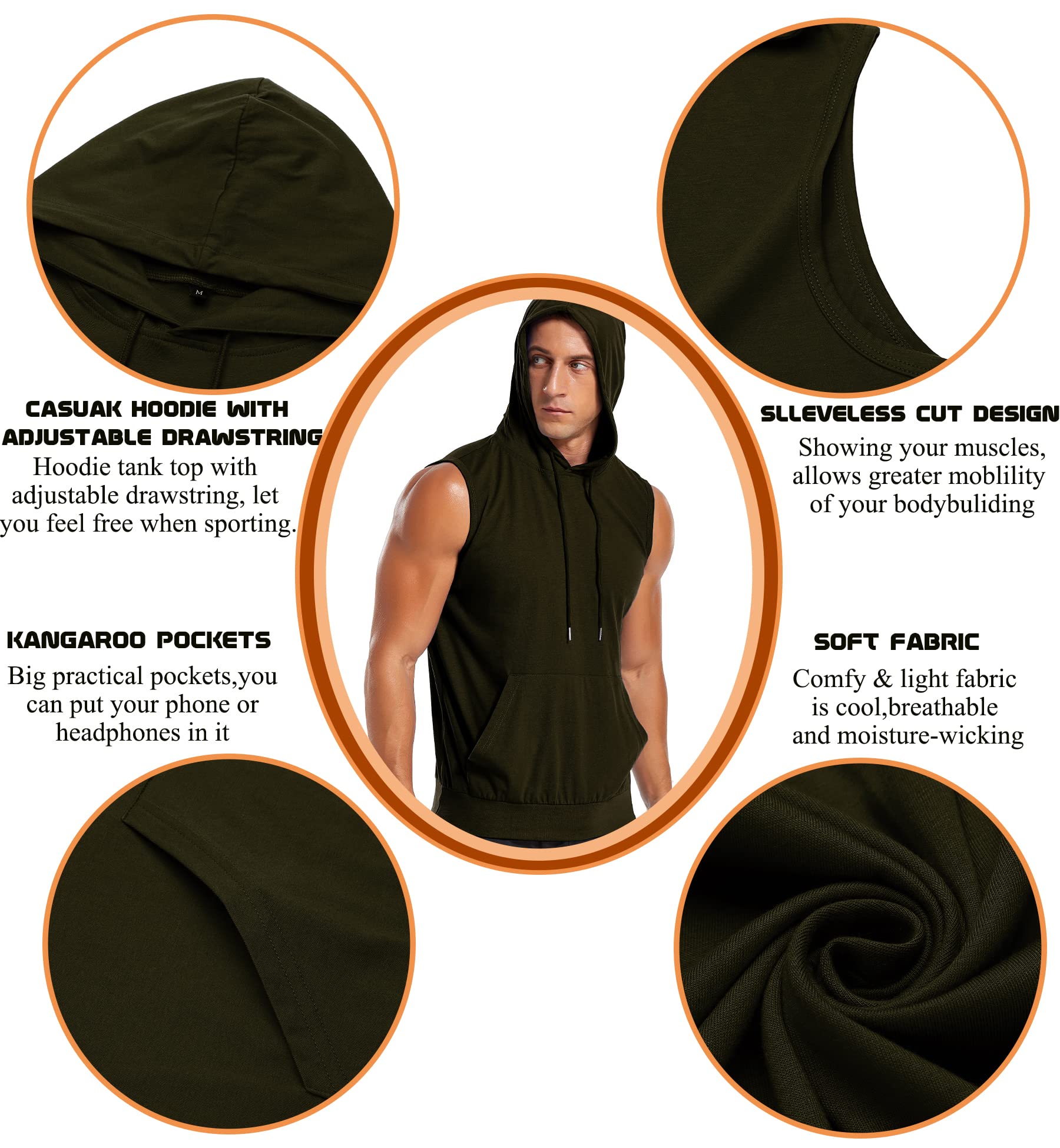Amussiar Men's Workout Hooded Tank Top - Sleeveless Gym Training Hoodie for Bodybuilding & Muscle Cut Off Shirt - Perfect for Weightlifting, CrossFit & Streetwear Fashion