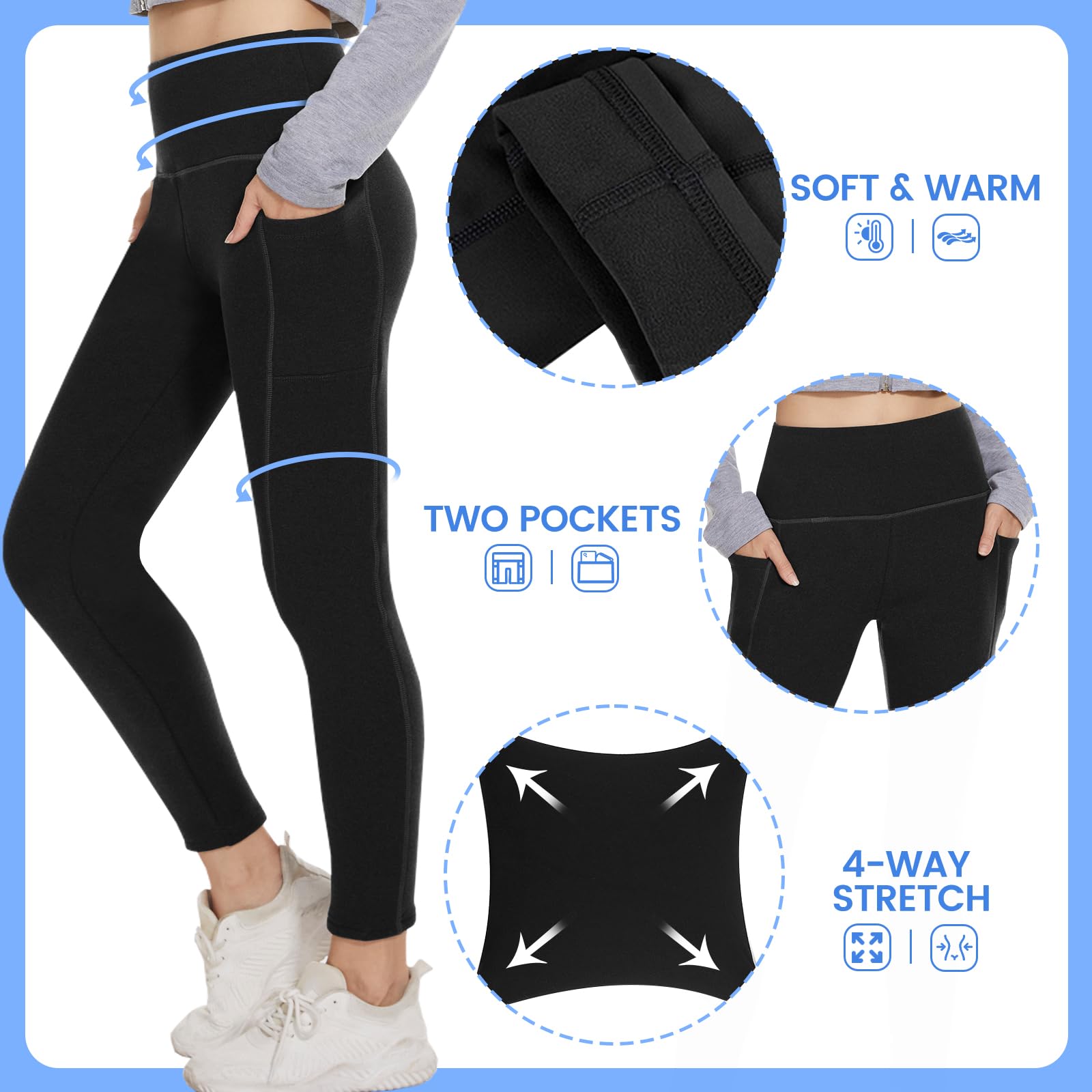 GAYHAY Women's Fleece Lined Leggings with Pockets - Thermal High Waisted Winter Yoga Pants for Workout & Cold Weather | Warm Thick Thermal Tights for Running, Hiking, Lounge & Everyday Wear