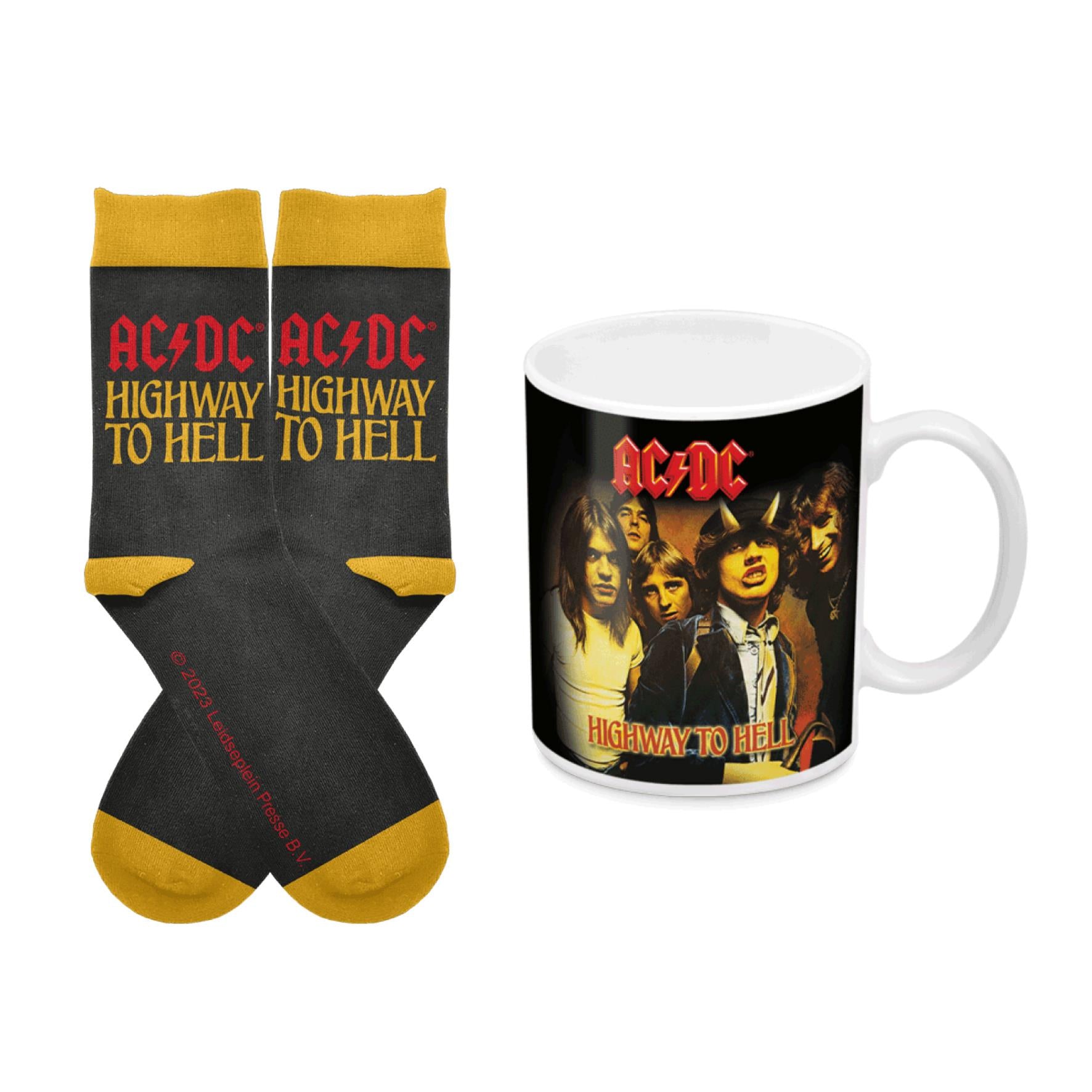 AC/DC Highway To Hell Coffee Mug & Socks Gift Set - Rock Band Merchandise for Fans, Music Lovers - Perfect for Concerts, Parties & Gifts