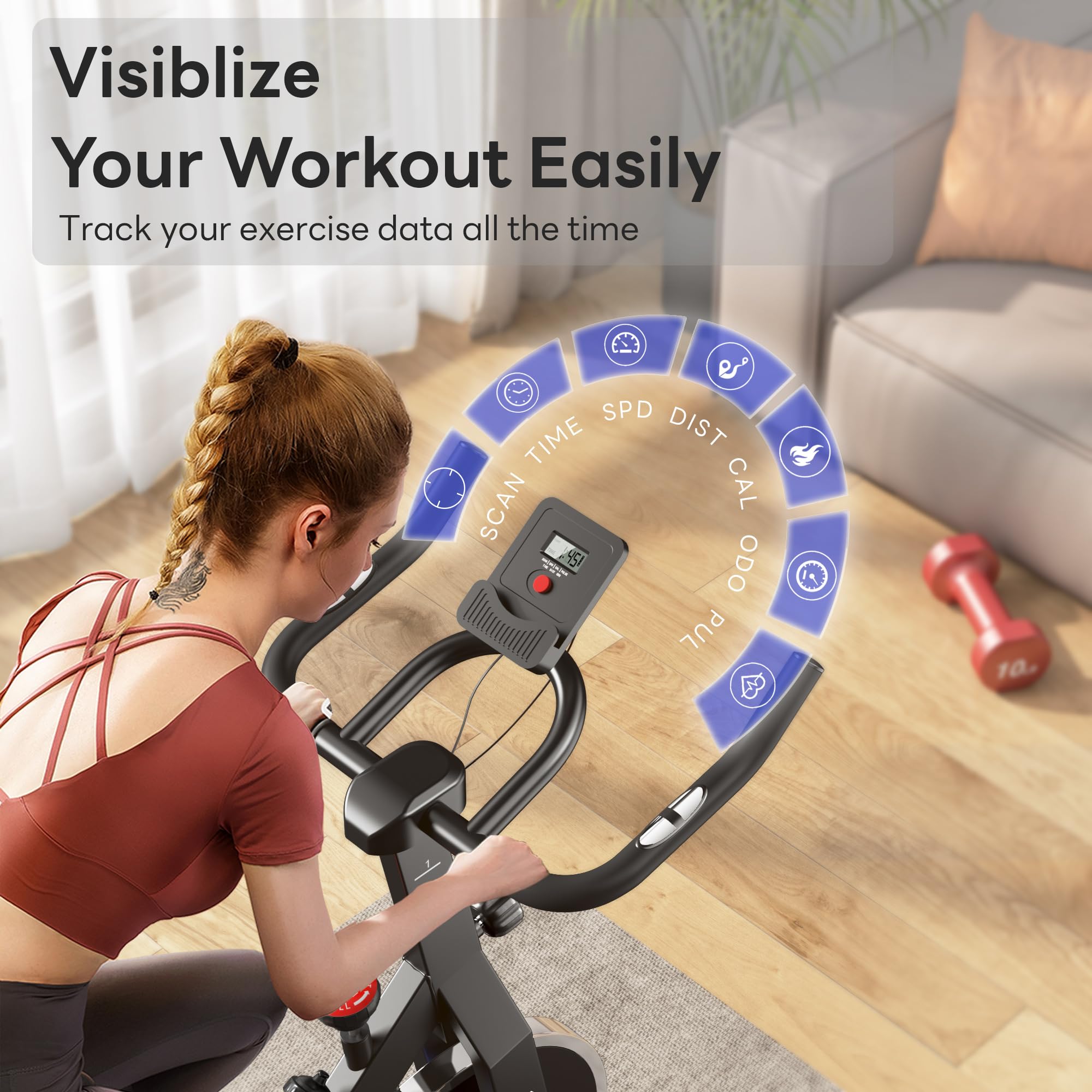 SogesPower Magnetic Exercise Bike - 45lbs Flywheel Super Silent Indoor Cycling Bike with LCD Display, Phone/Tablet Mount & Comfortable Seat Cushion - Perfect for Home Gym, Cardio Workout and Weight Loss Training