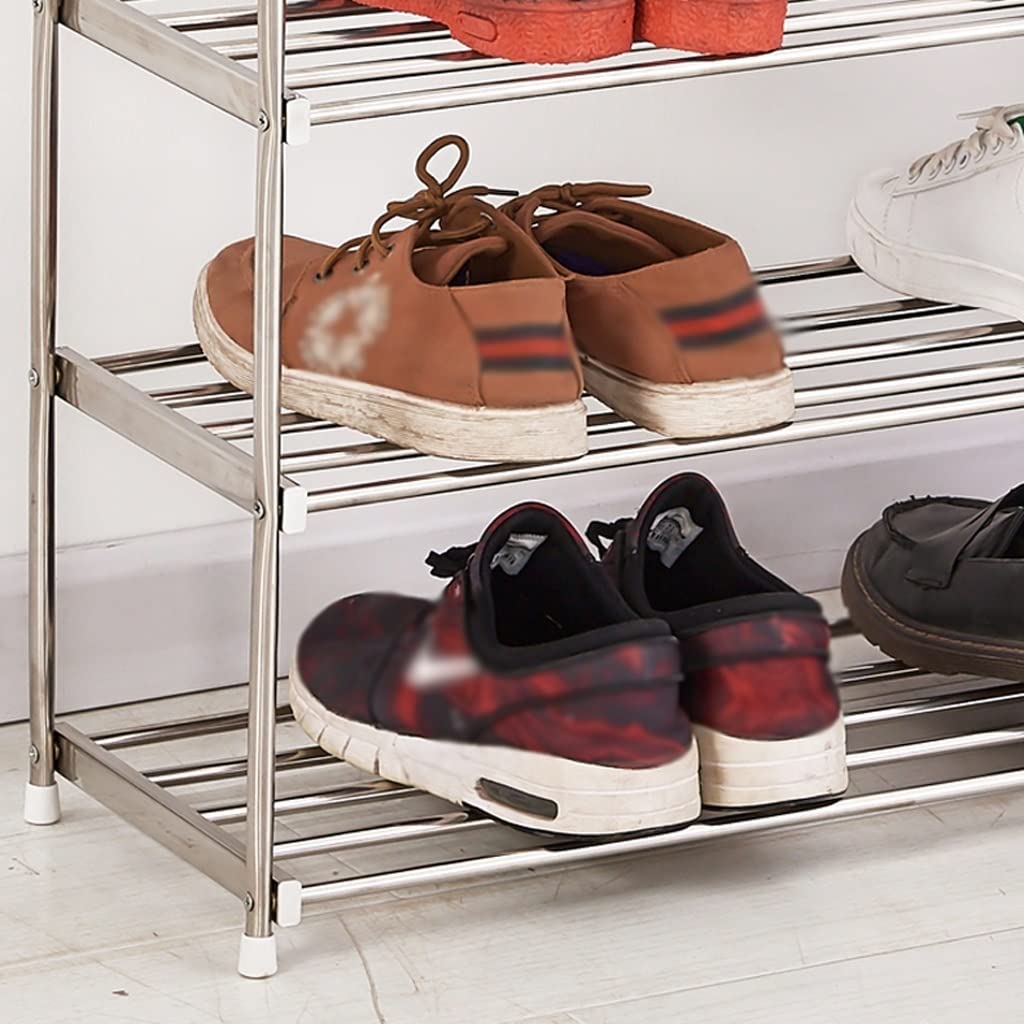 3-Tier Stainless Steel Shoe Rack - Heavy Duty Metal Shoe Storage Organizer for Entryway, Hallway, Bedroom & Living Room - Space Saving Shoe Shelf for Home Organization (Black) - Perfect for Small Spaces & Closet Organization