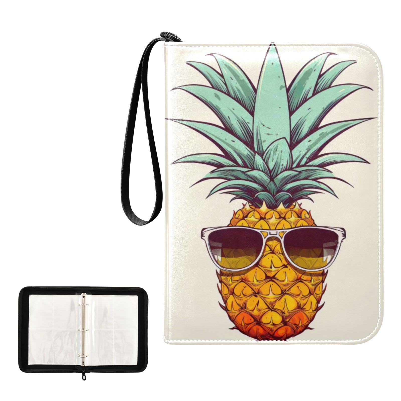 Joko Ivery Pineapple Sunglasses Trading Card Binder - 4 Pocket PU Leather Zip Album with 400 Side Loading Pockets | Durable Card Holder for Sports, Gaming & Collectible Cards | Perfect for Boys, Girls & Card Game Enthusiasts | Great for Storage, Organization & Trading Events