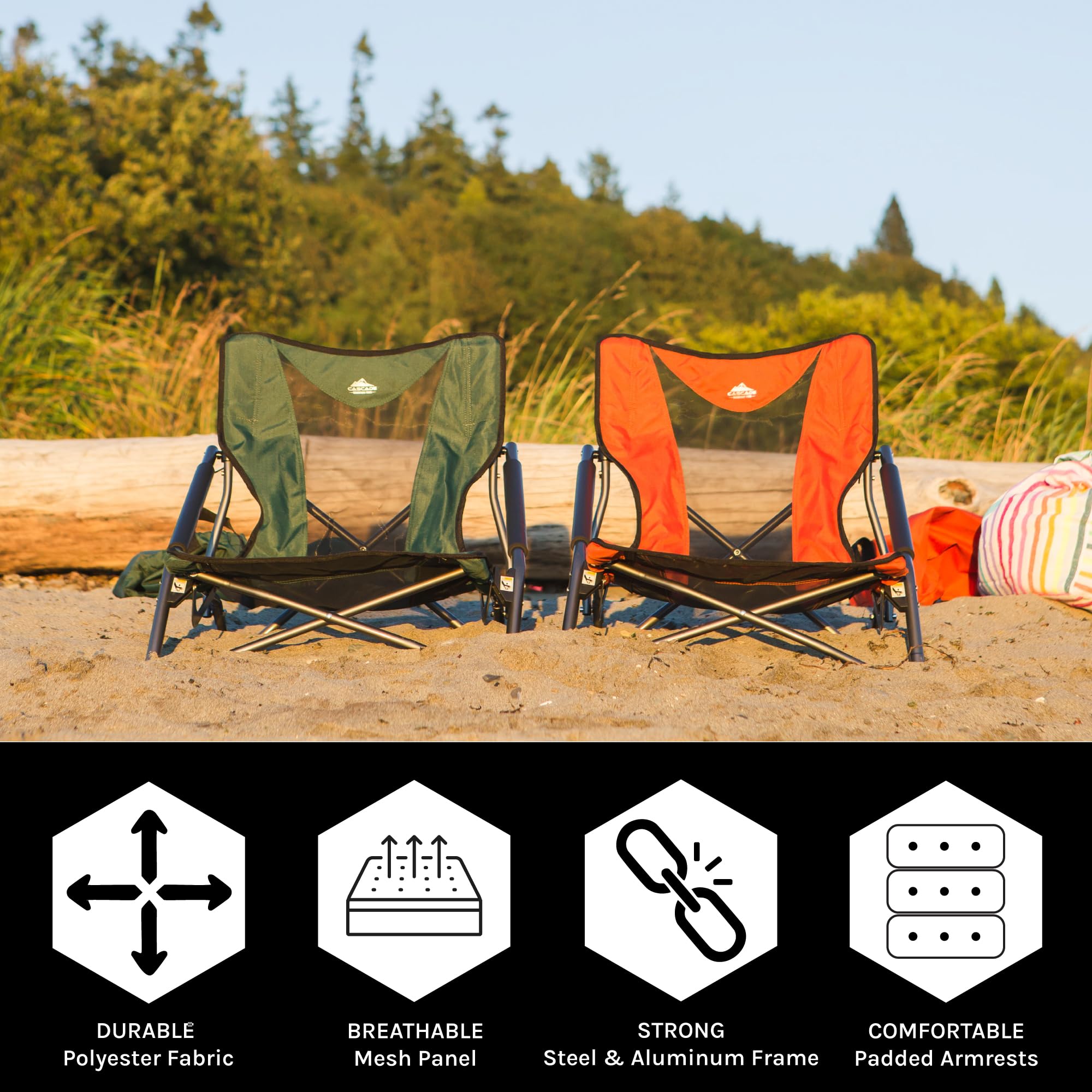 Cascade Mountain Tech Folding Camp Chair - Portable Lightweight Outdoor Chair for Camping, Beach, Picnics, BBQs & Sporting Events with Carry Bag - Perfect for Backyard, Tailgating & Outdoor Adventures