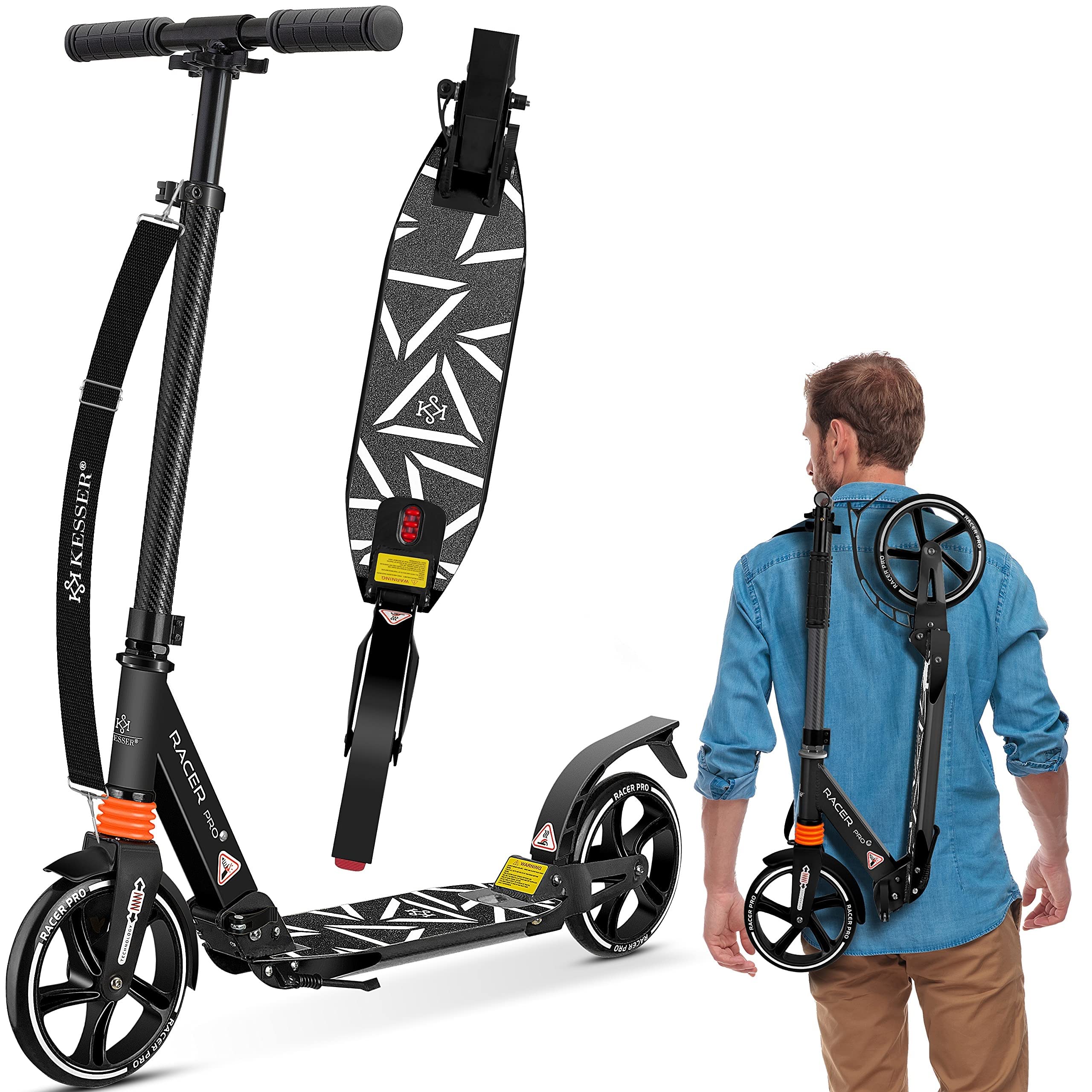 KESSER® PRO-S City Scooter with 205mm PU Big Wheels & Dual Suspension - Foldable, Adjustable Height Urban Scooter for Adults & Kids - Perfect for Commuting, Campus Travel & City Adventures