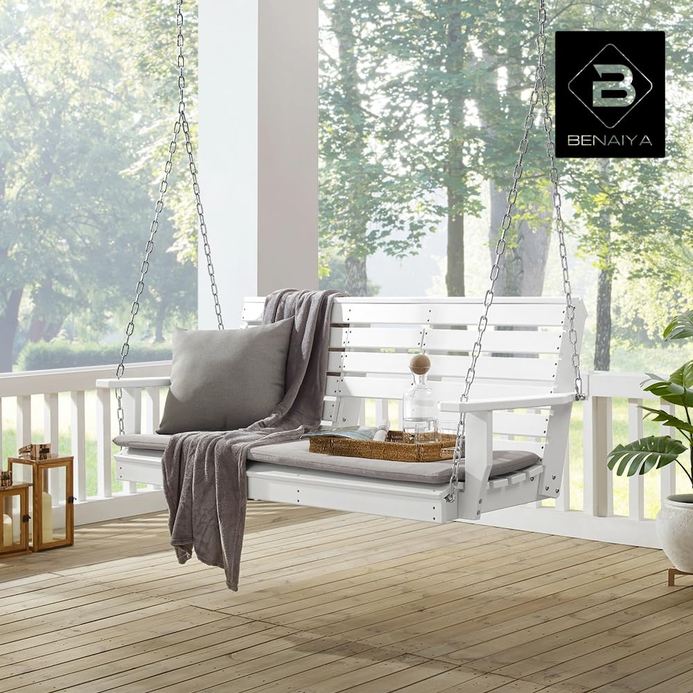 **Heavy Duty HDPE Poly Lumber Porch Swing with Mounting Kit - Outdoor Hanging Chair with Cup Holders & Steel Chains - Weather-Resistant Swinging Bench for Patio, Backyard, Garden (Brown/Black)**    **Perfect for:** Relaxing on your porch, enjoying backyard gatherings, or adding cozy seating to your garden.
