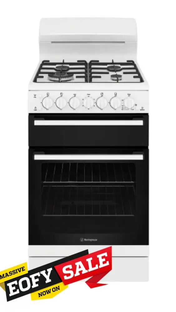 Westinghouse WLG512WCH 54cm Freestanding Gas Oven with 4 Burner Gas Cooktop in White - Perfect for Home Kitchens, Baking & Family Cooking