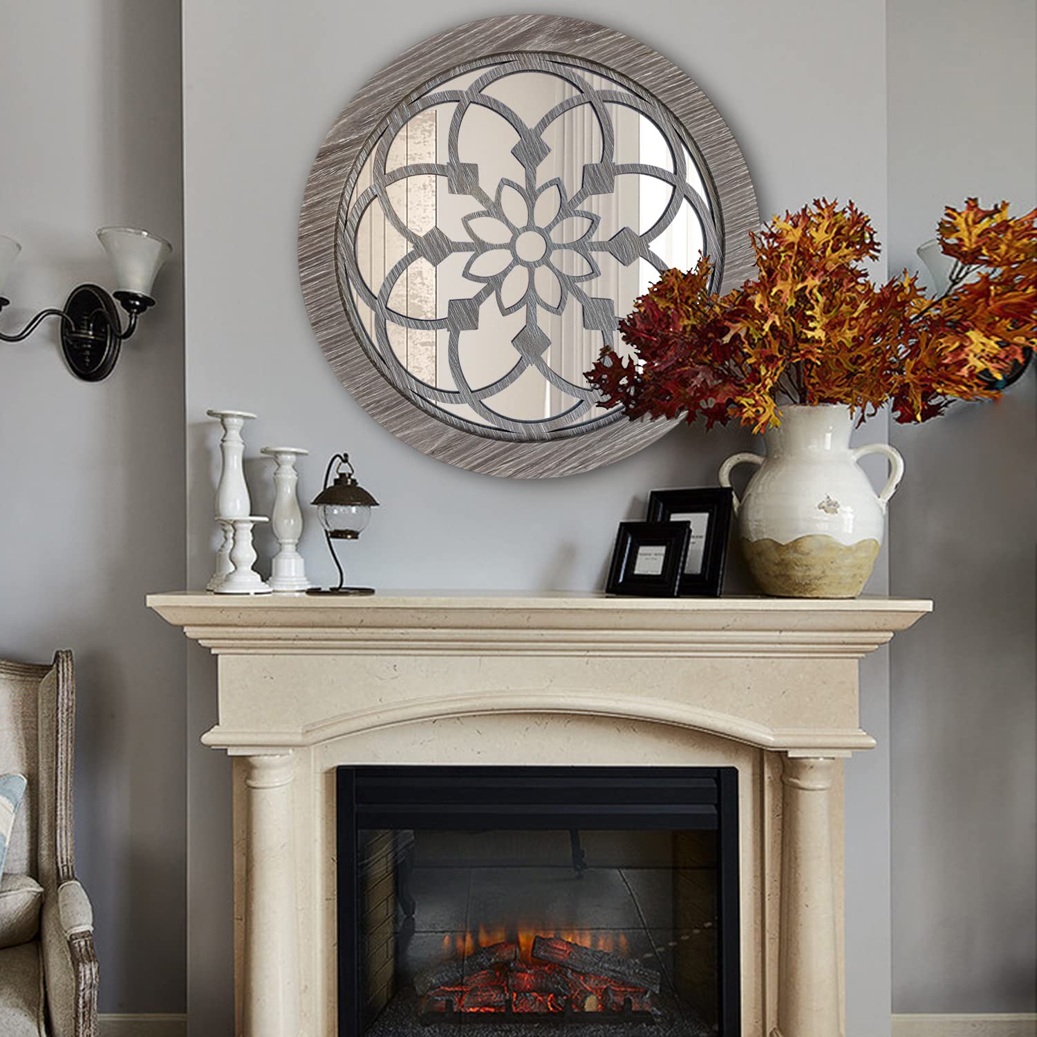 Wocred 2-Pack 20 Inch Round Wall Mirror - Rustic Farmhouse Decor, Barn Wood Frame - Perfect for Bathroom, Bedroom, Living Room & Entryway Decor | Home Renovation & Interior Design Accent Piece