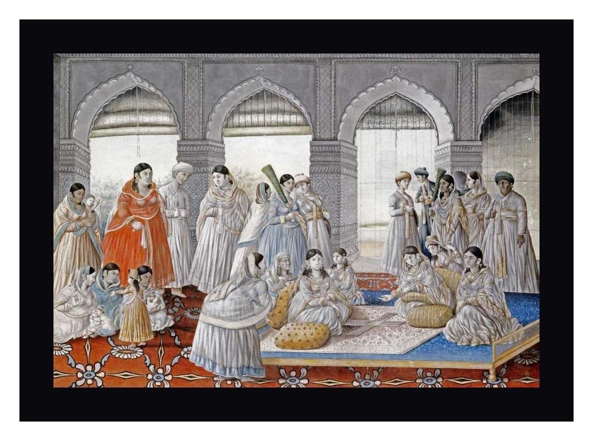 Lucknow School Royal Harem Playing Pachisi Framed Canvas Art Print - 25